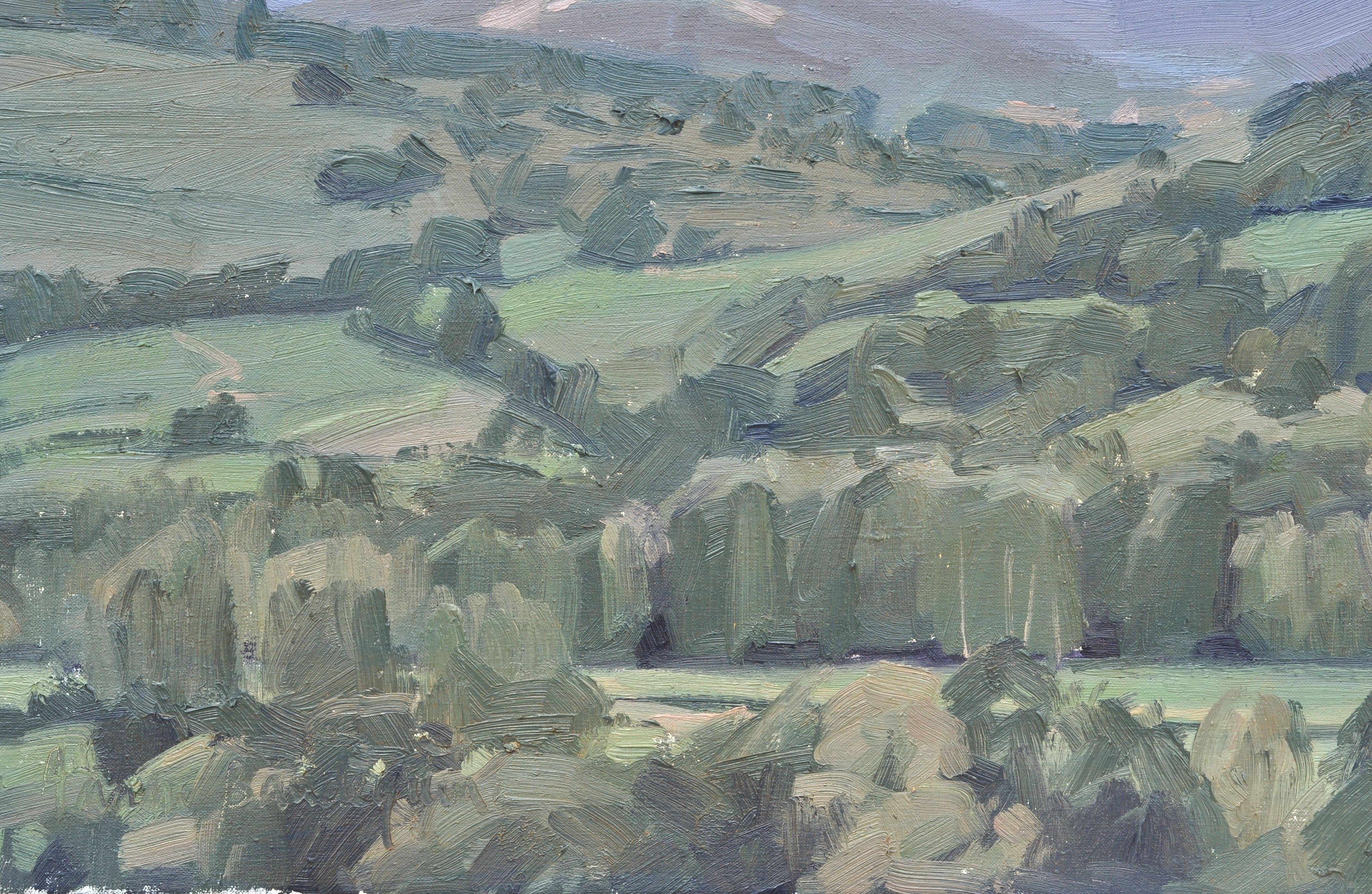 Landscape of Auvergne, in the very heart of France.    View from my studio.    This landscape is painted â€œalla primaâ€, with lively and spontaneous brushstrokes to attempt to capture the momentary effects of sunlight , the movement and the