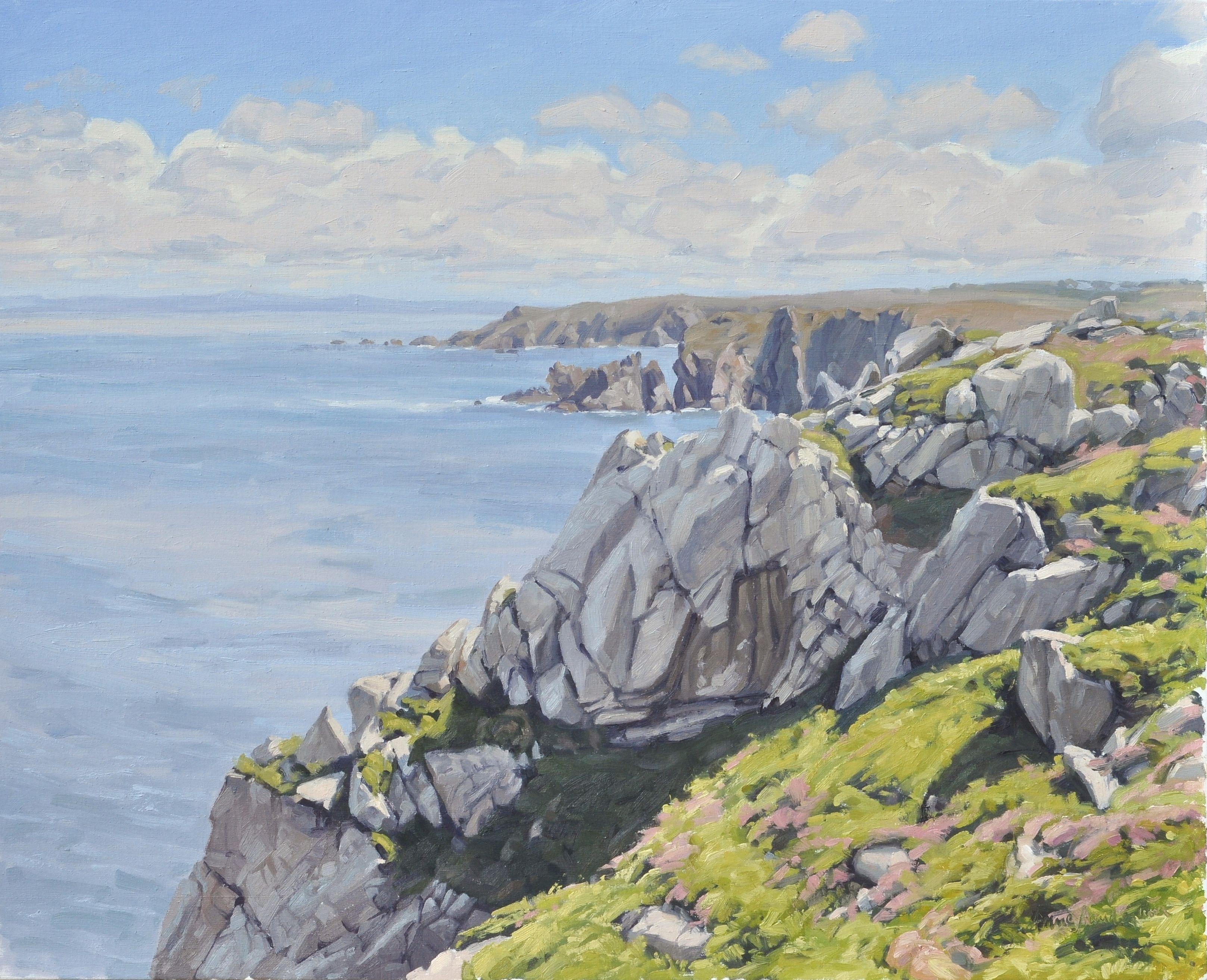 Seascape of France, Brittany.    This seascape is painted "alla prima", with lively and spontaneous brushstrokes to attempt to capture the momentary effects of sunlight , the movement and the atmosphere.    This painting is painted with