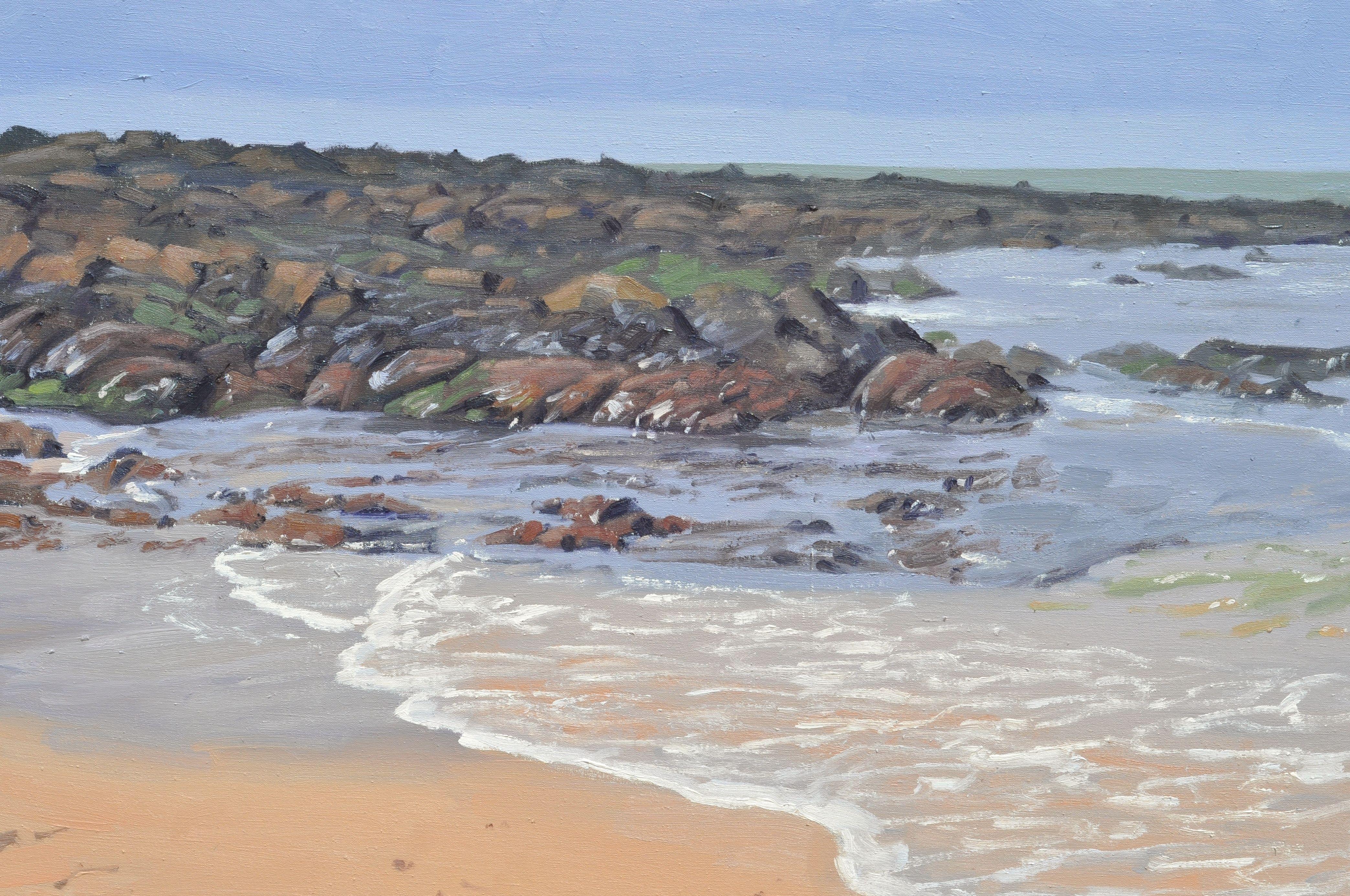 Nuvole sopra la spiaggia, Batz-sur-mer, Pittura, Olio su tela - Painting Altro stile artistico di Anne Baudequin
