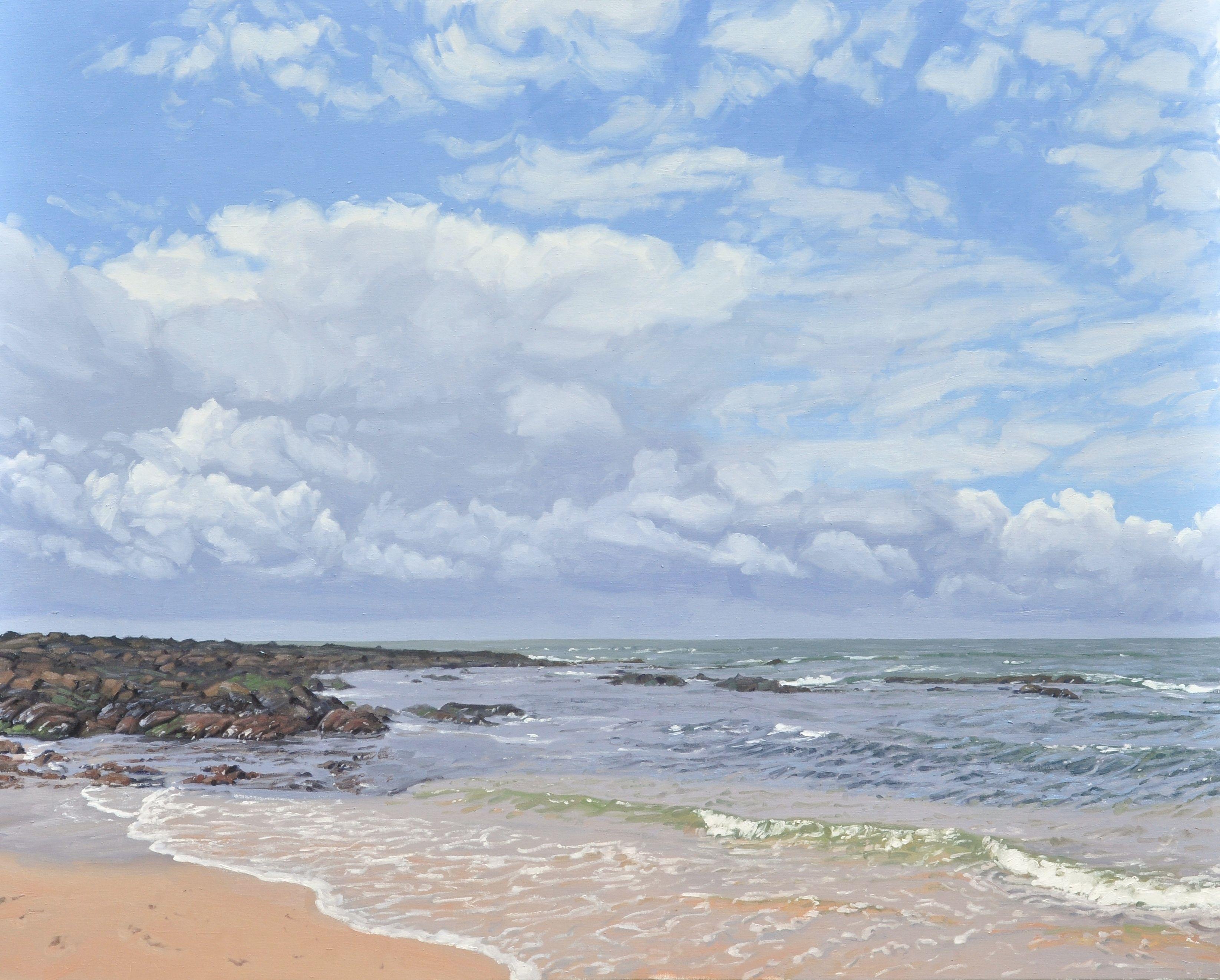 Nuvole sopra la spiaggia, Batz-sur-mer, Pittura, Olio su tela - Painting di Anne Baudequin