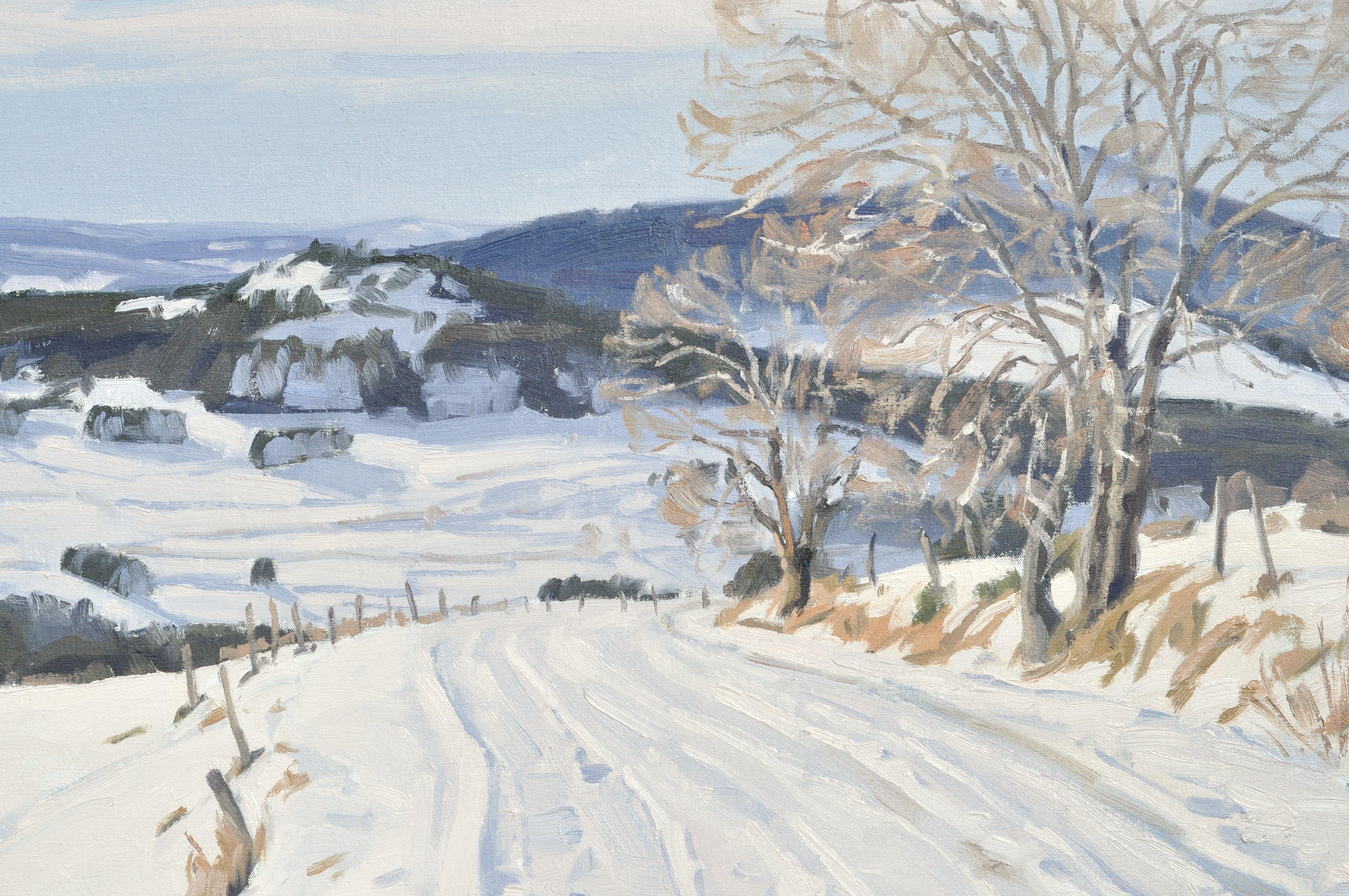 December 11, snowy path in MÃczenc, Painting, Oil on Canvas For Sale 1