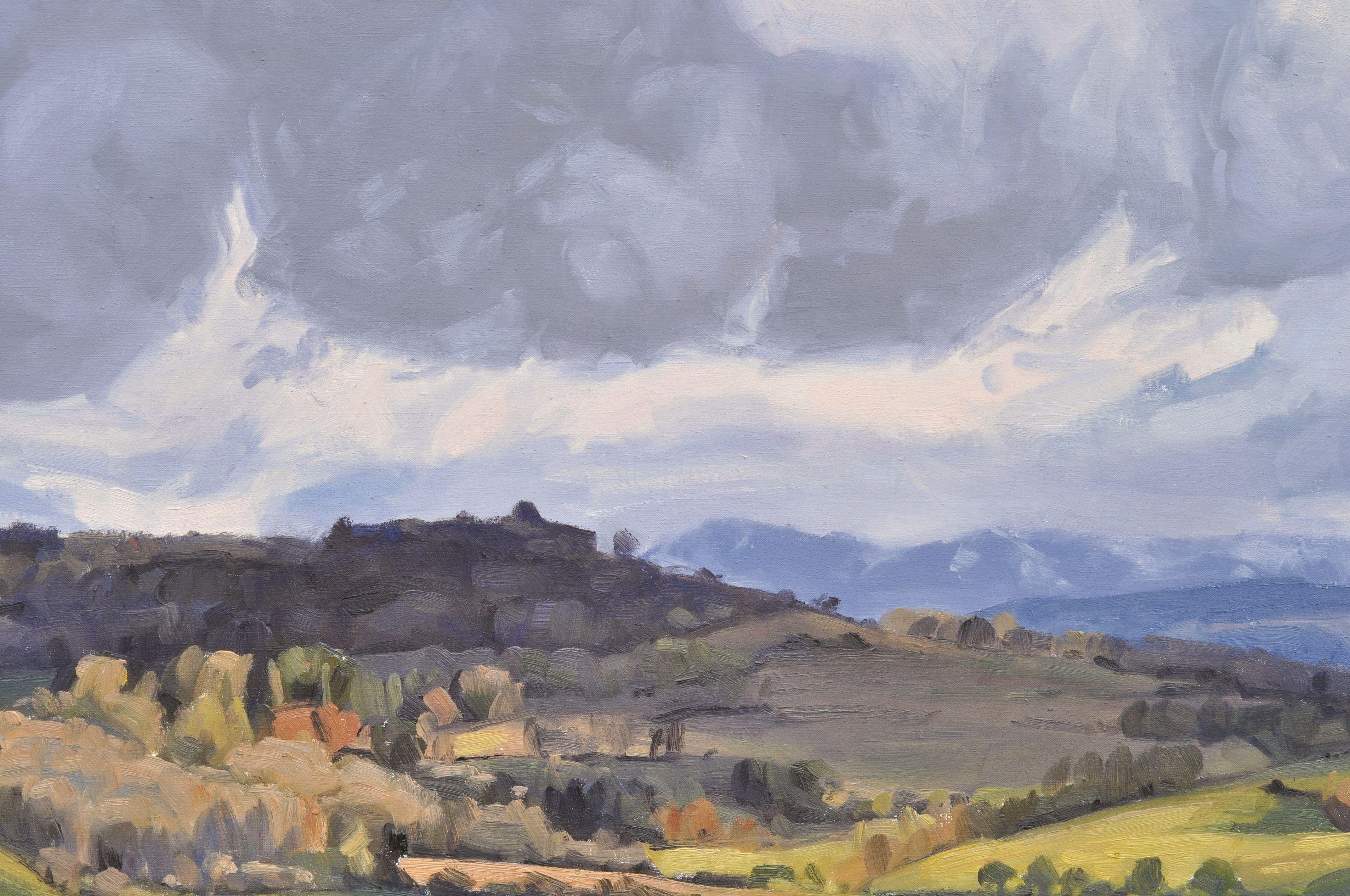 Evening clouds above the Roches de Mariol, Painting, Oil on Canvas For Sale 2