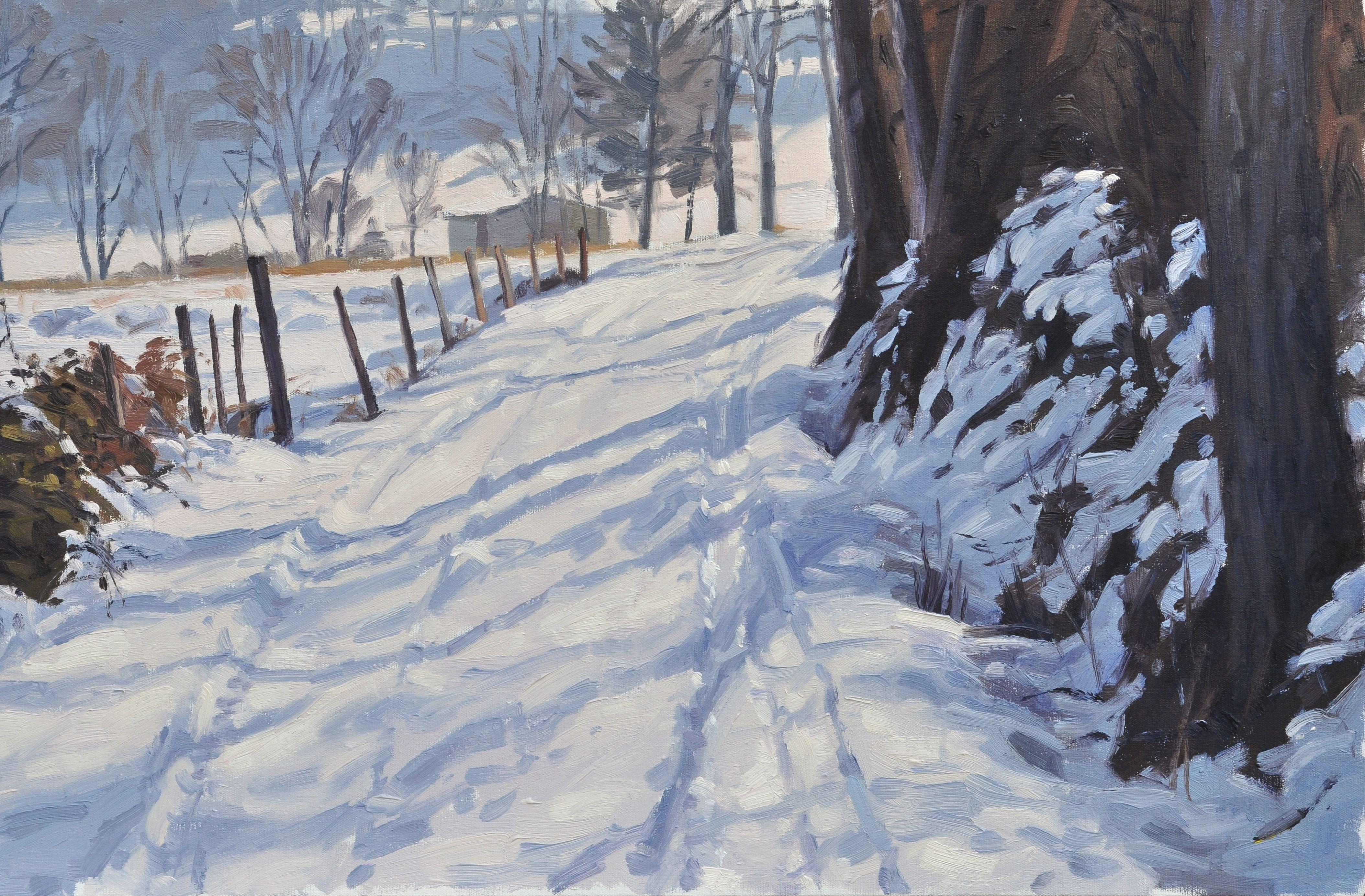 January 7, path in the snow at Saint Vincent, Painting, Oil on Canvas 1