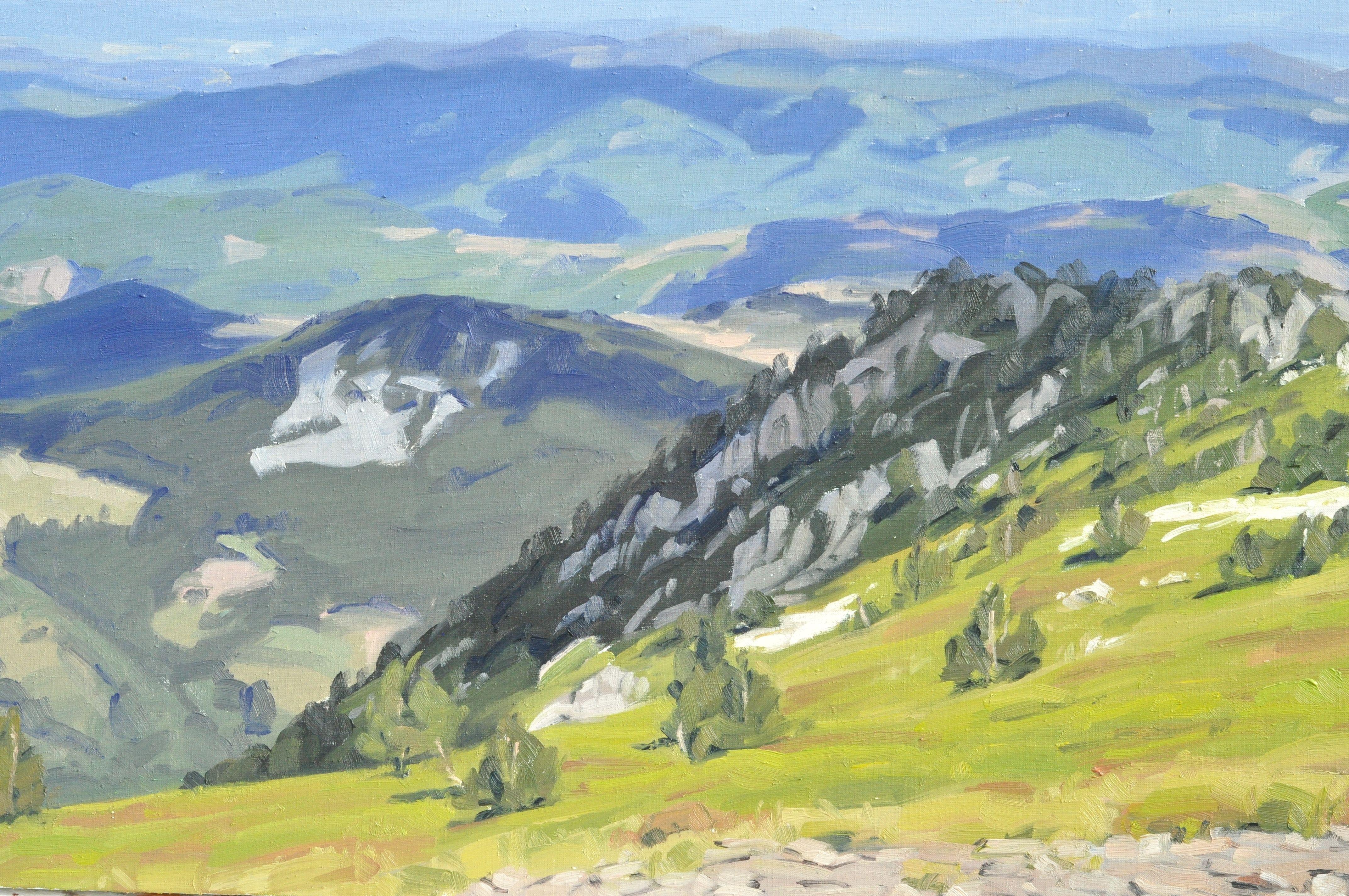 Juni 20. Juni, Wolken über dem Mount MACzenc, Gemälde, Öl auf Leinwand im Angebot 1