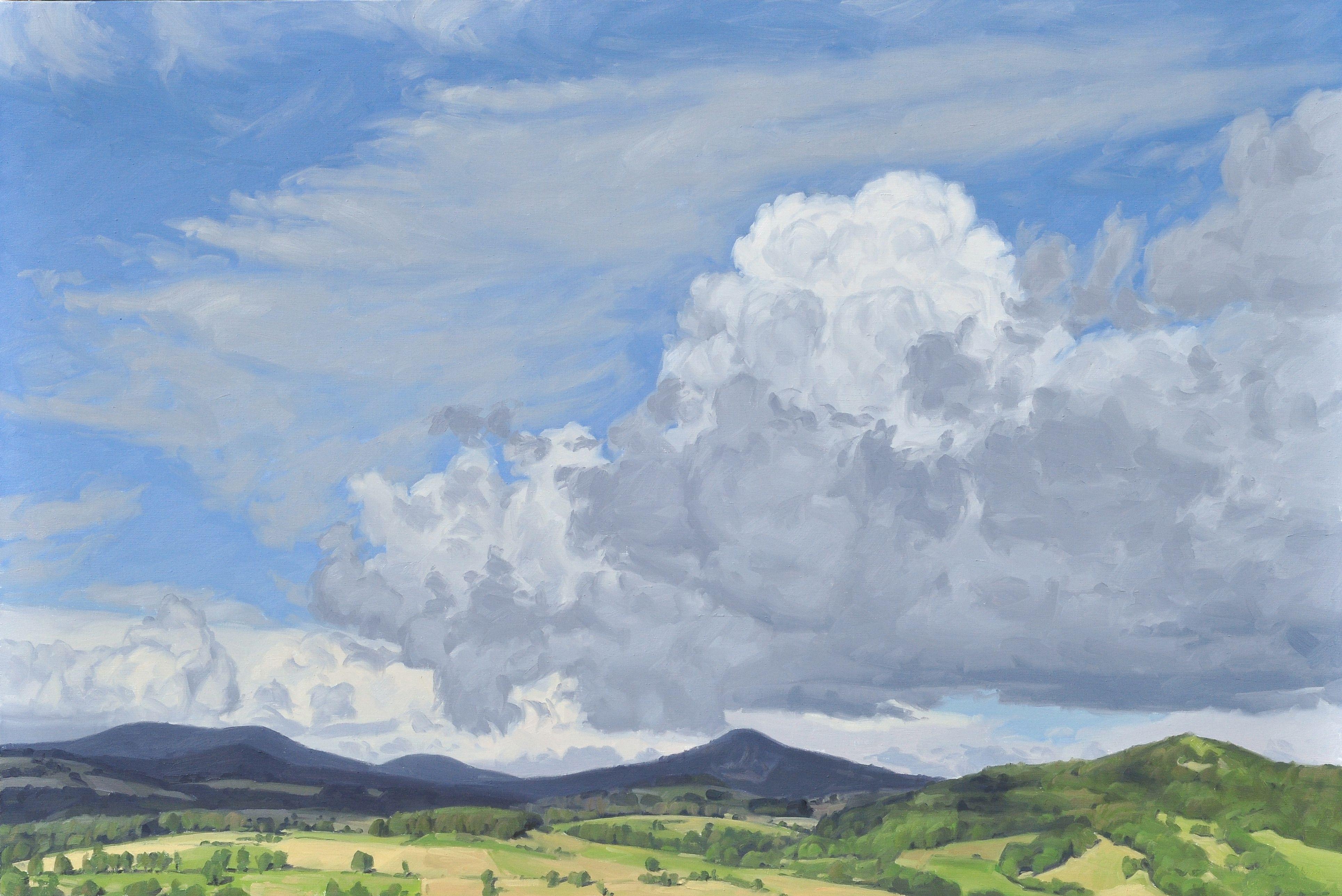 June, nuages, Mount Jalore, peinture, huile sur toile - Painting de Anne Baudequin