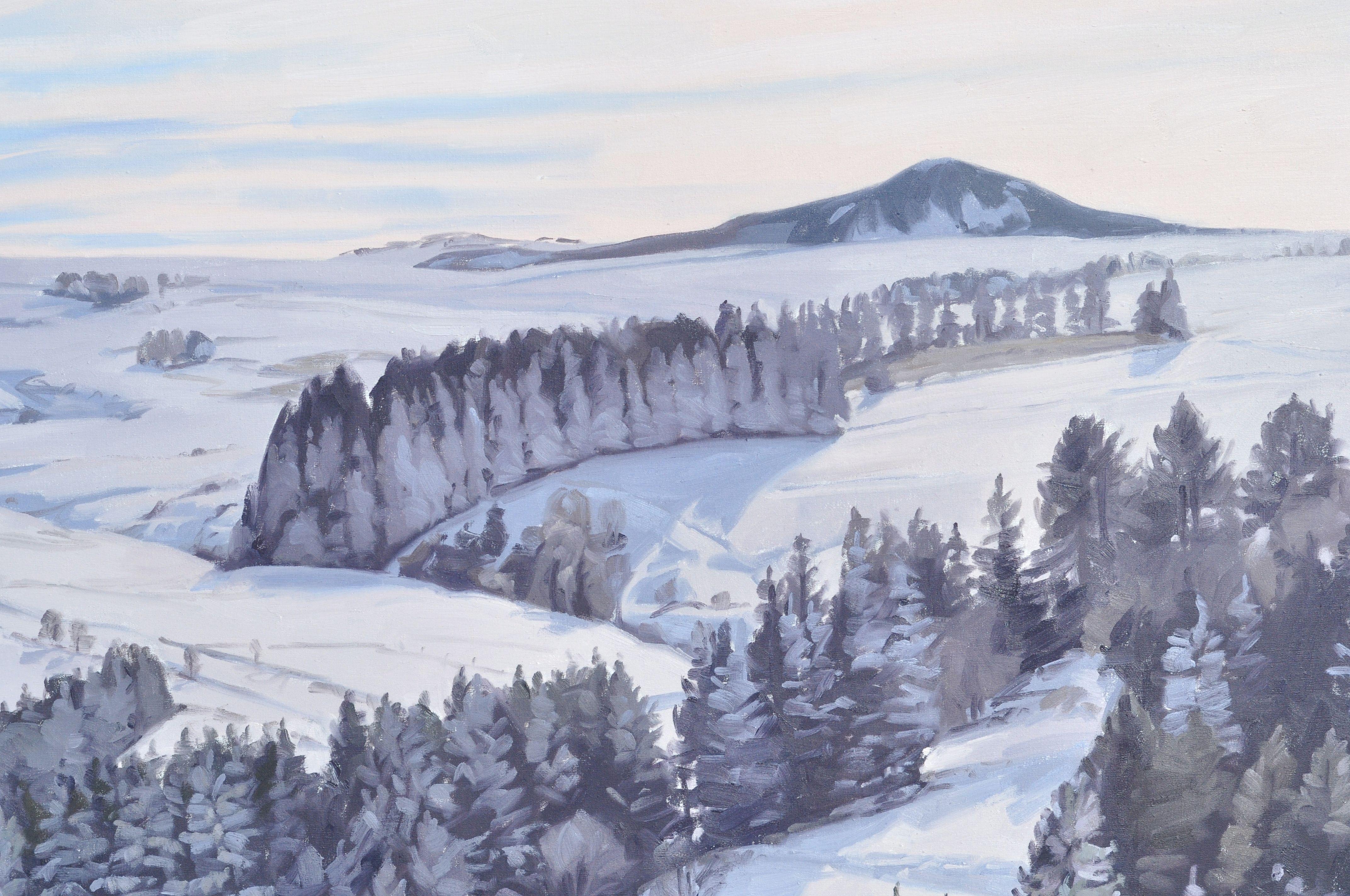 Soleil matinal sur les montagnes enneigées du Mäczenc, Peinture, Huile sur toile - Impressionnisme Painting par Anne Baudequin
