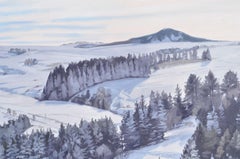 Soleil matinal sur les montagnes enneigées du Mäczenc, Peinture, Huile sur toile