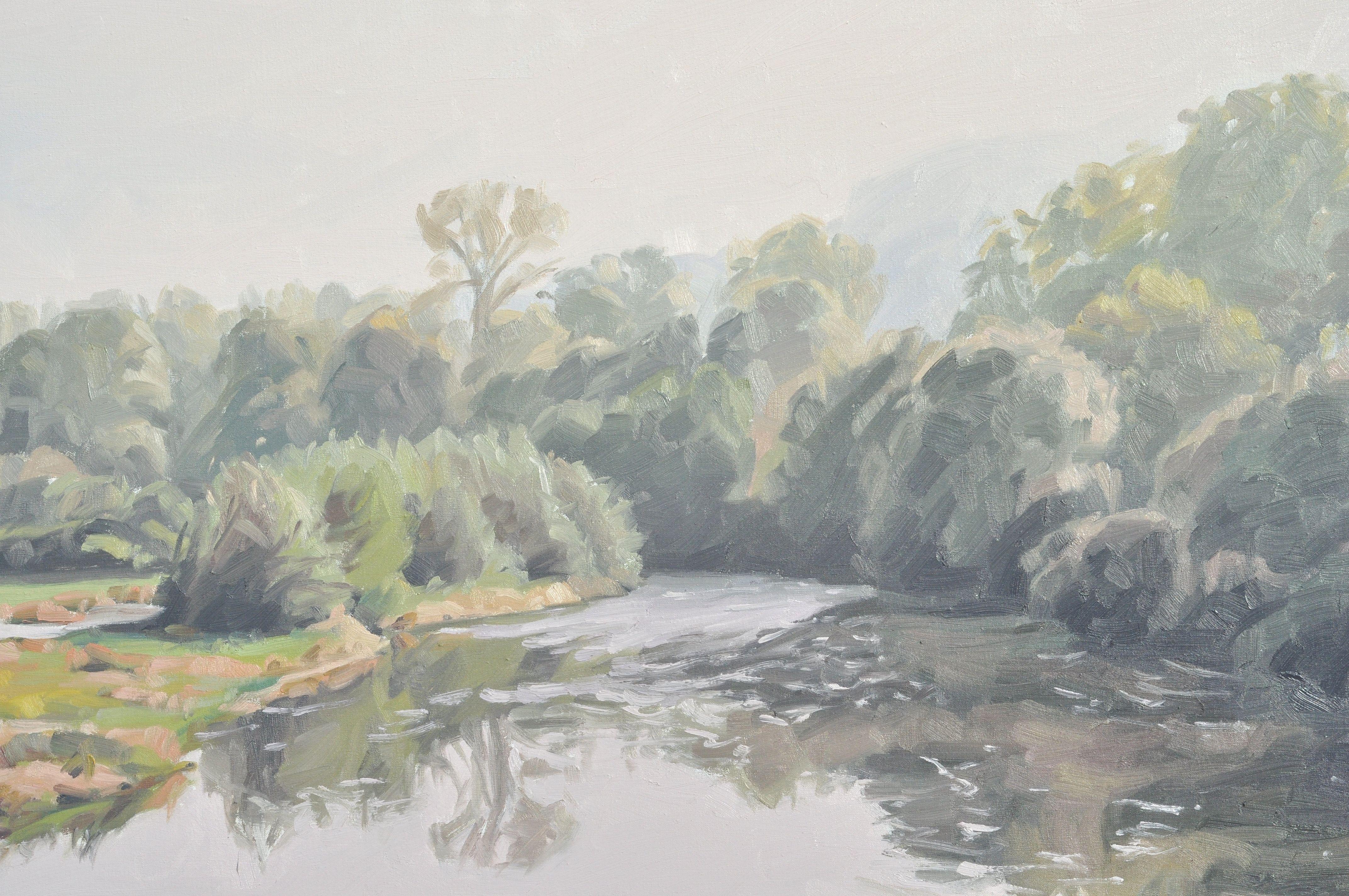 October 11, morning mists on the Loire, Painting, Oil on Canvas For Sale 1