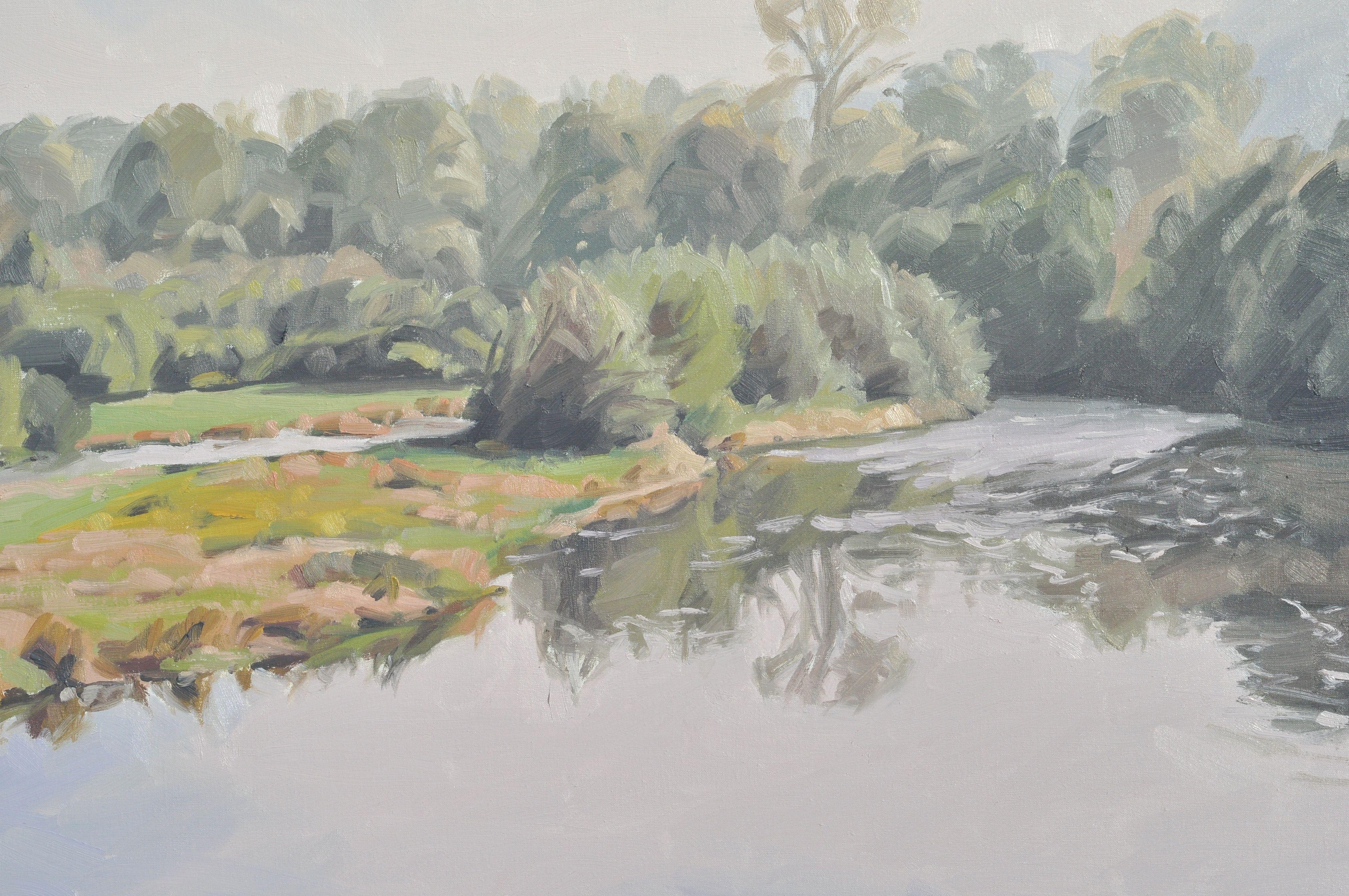 October 11, morning mists on the Loire, Painting, Oil on Canvas For Sale 2