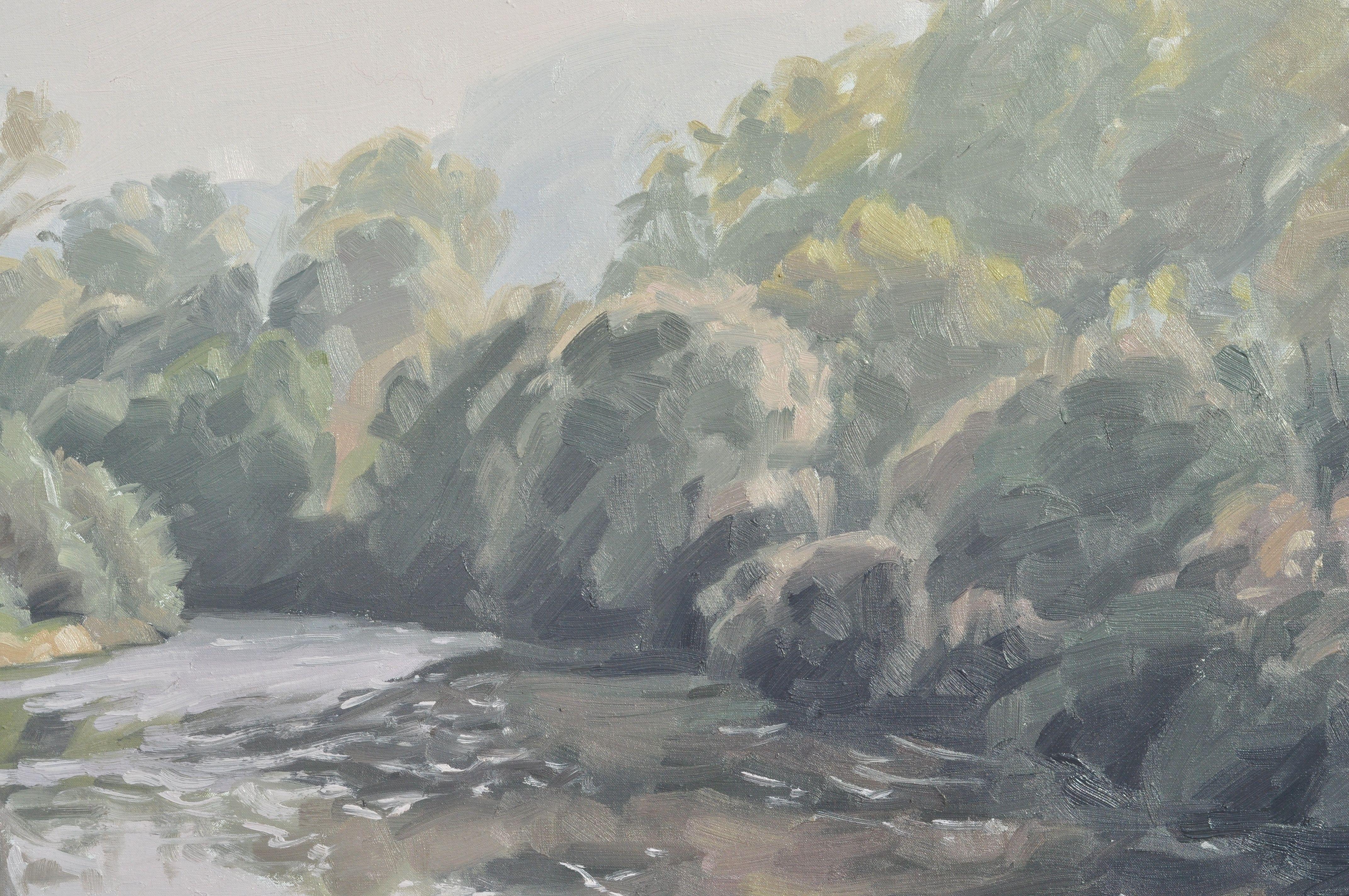 October 11, morning mists on the Loire, Painting, Oil on Canvas For Sale 3