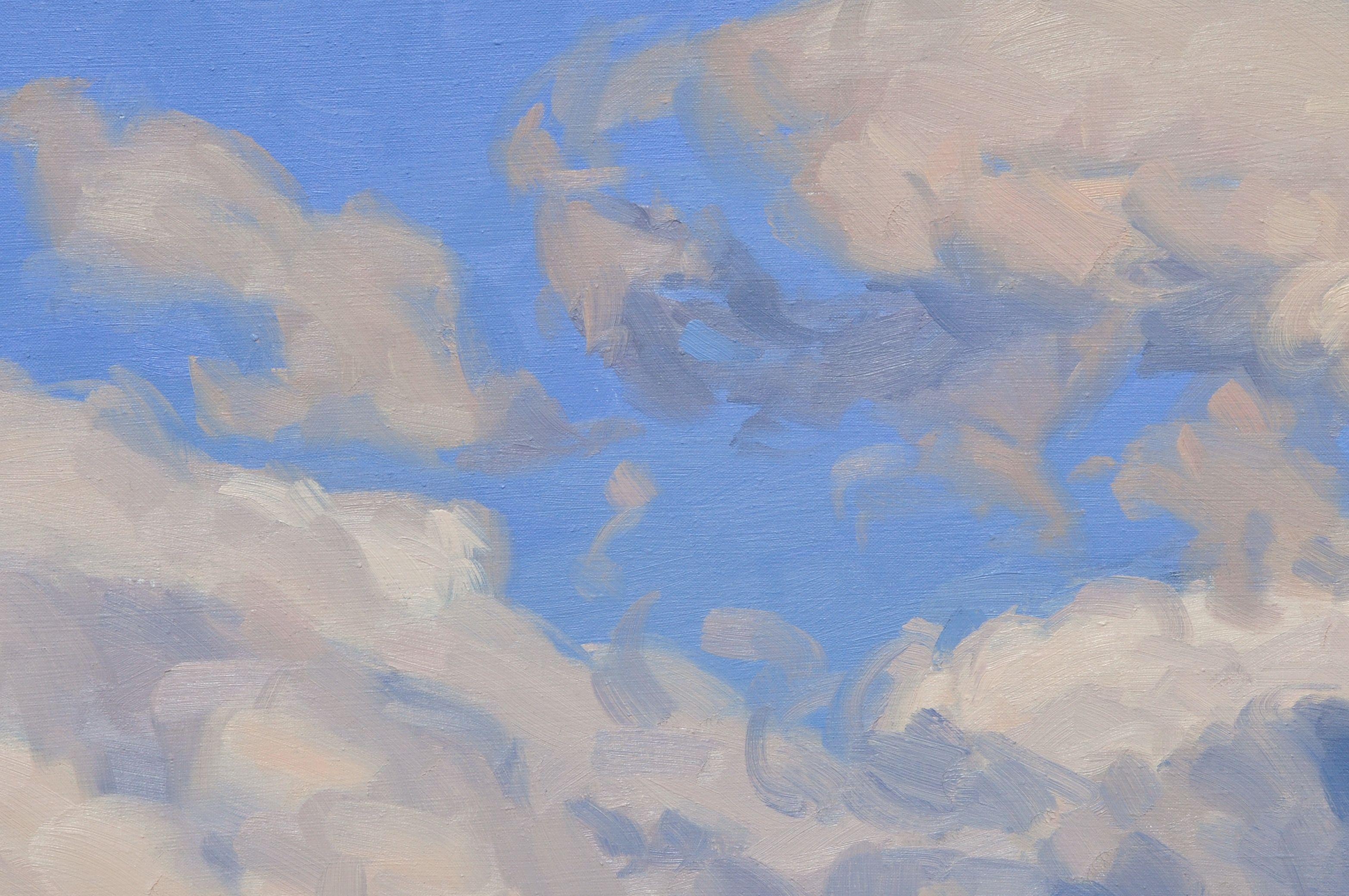 October 14, clouds on the mountains, evening light, Painting, Oil on Canvas For Sale 2