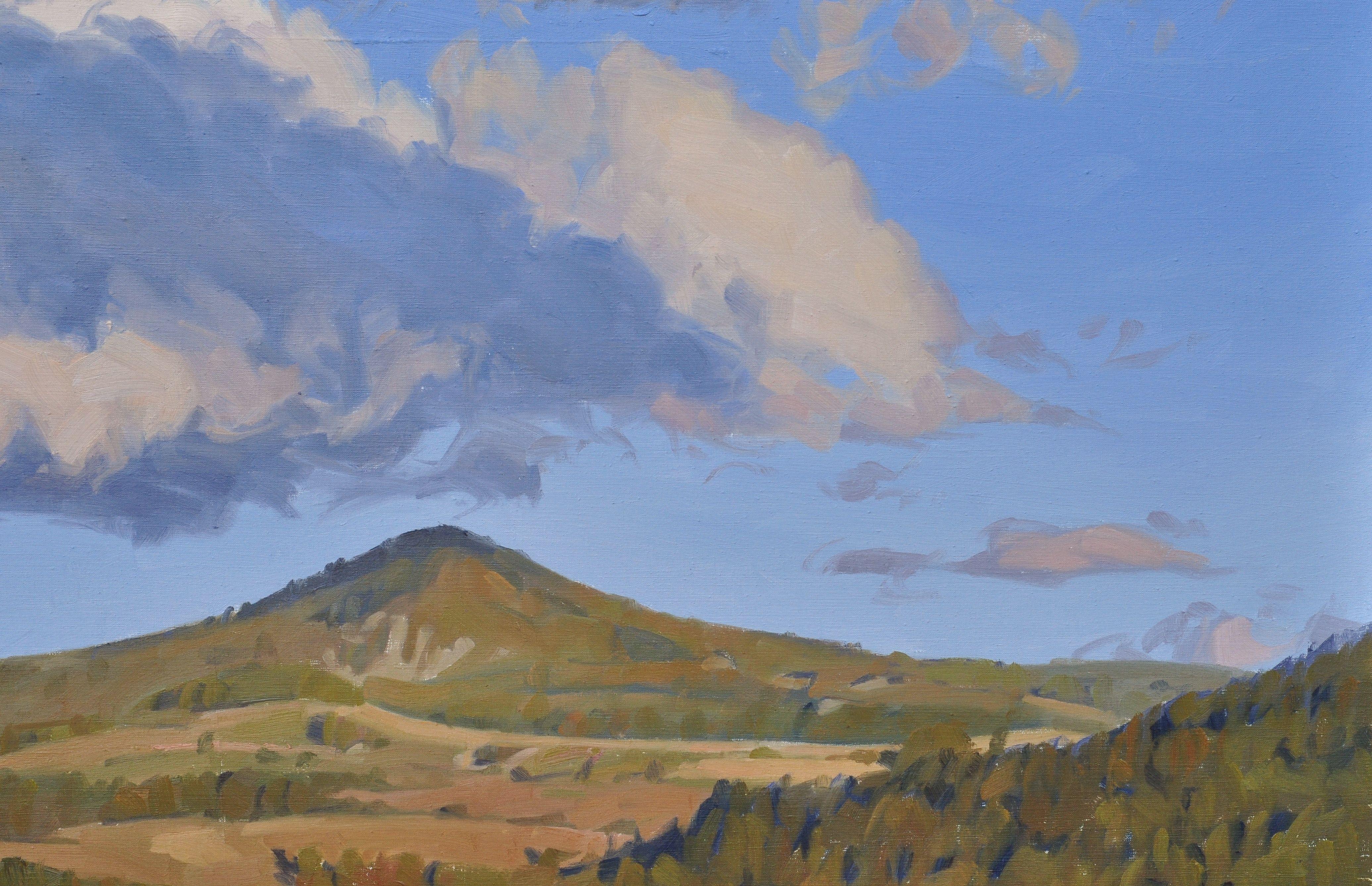 October 14, clouds on the mountains, evening light, Painting, Oil on Canvas For Sale 3