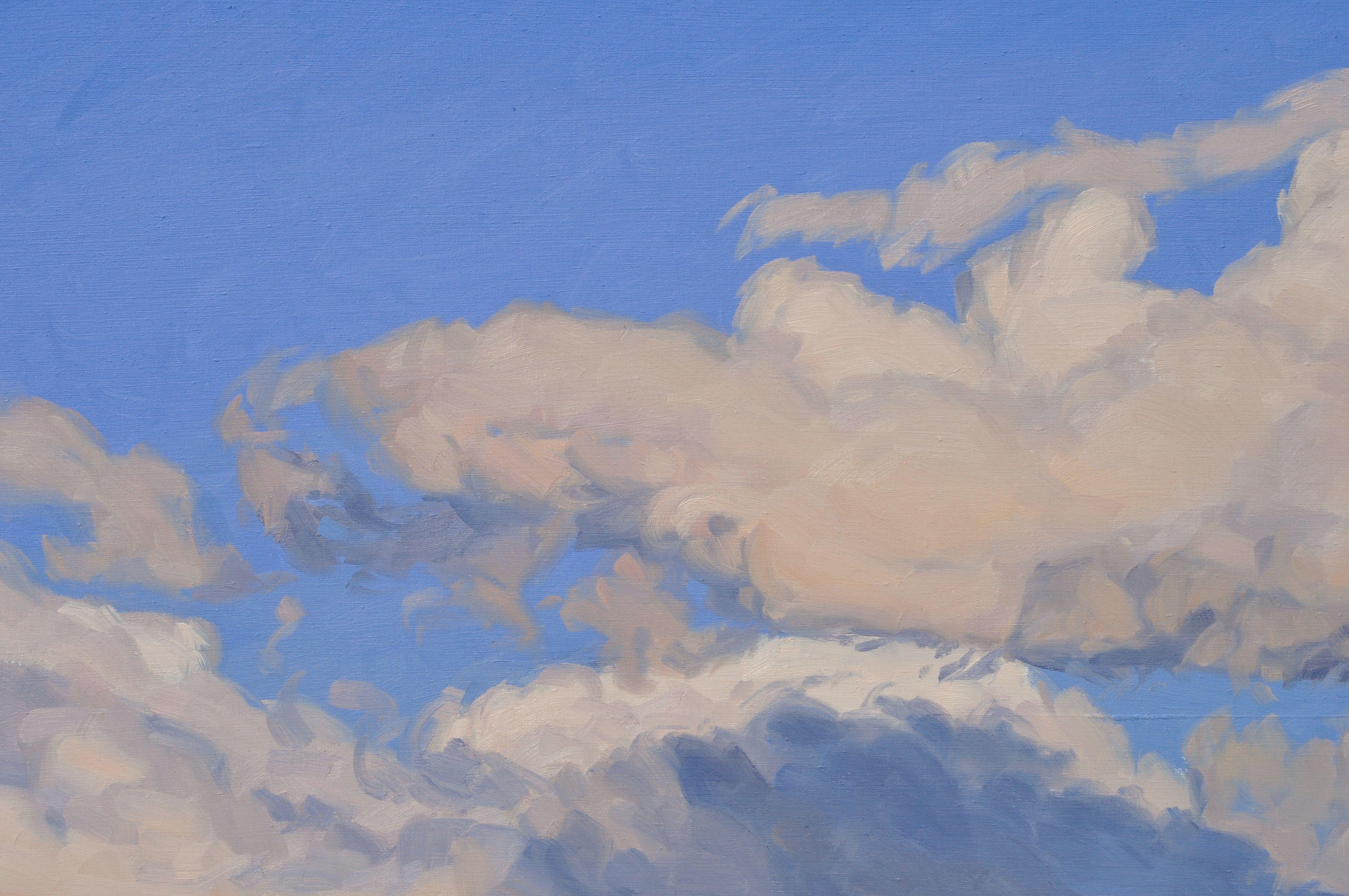 October 14, clouds on the mountains, evening light, Painting, Oil on Canvas For Sale 4