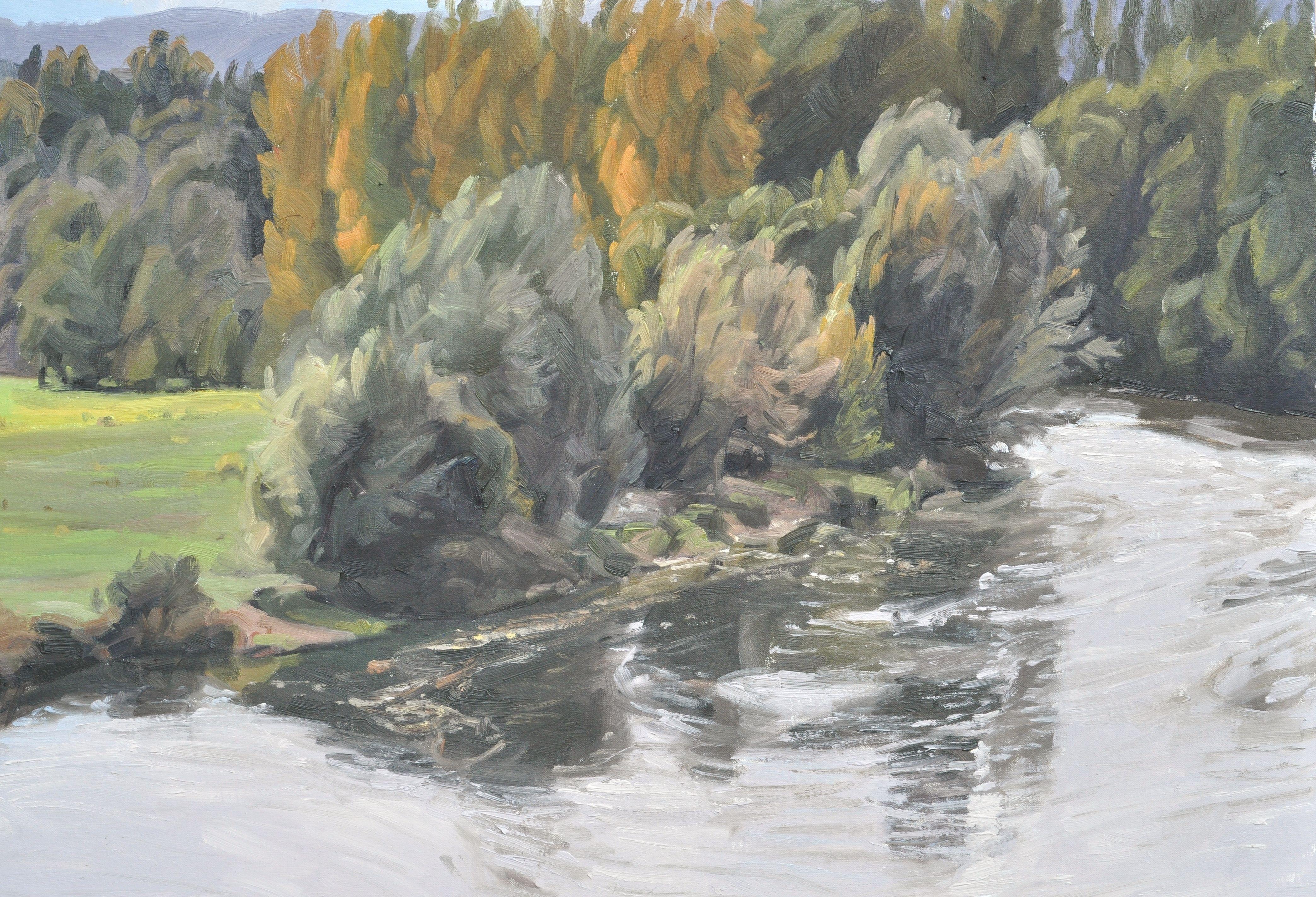 Le 16 octobre, sur les rives de la Loire, peinture sur toile - Réalisme Painting par Anne Baudequin