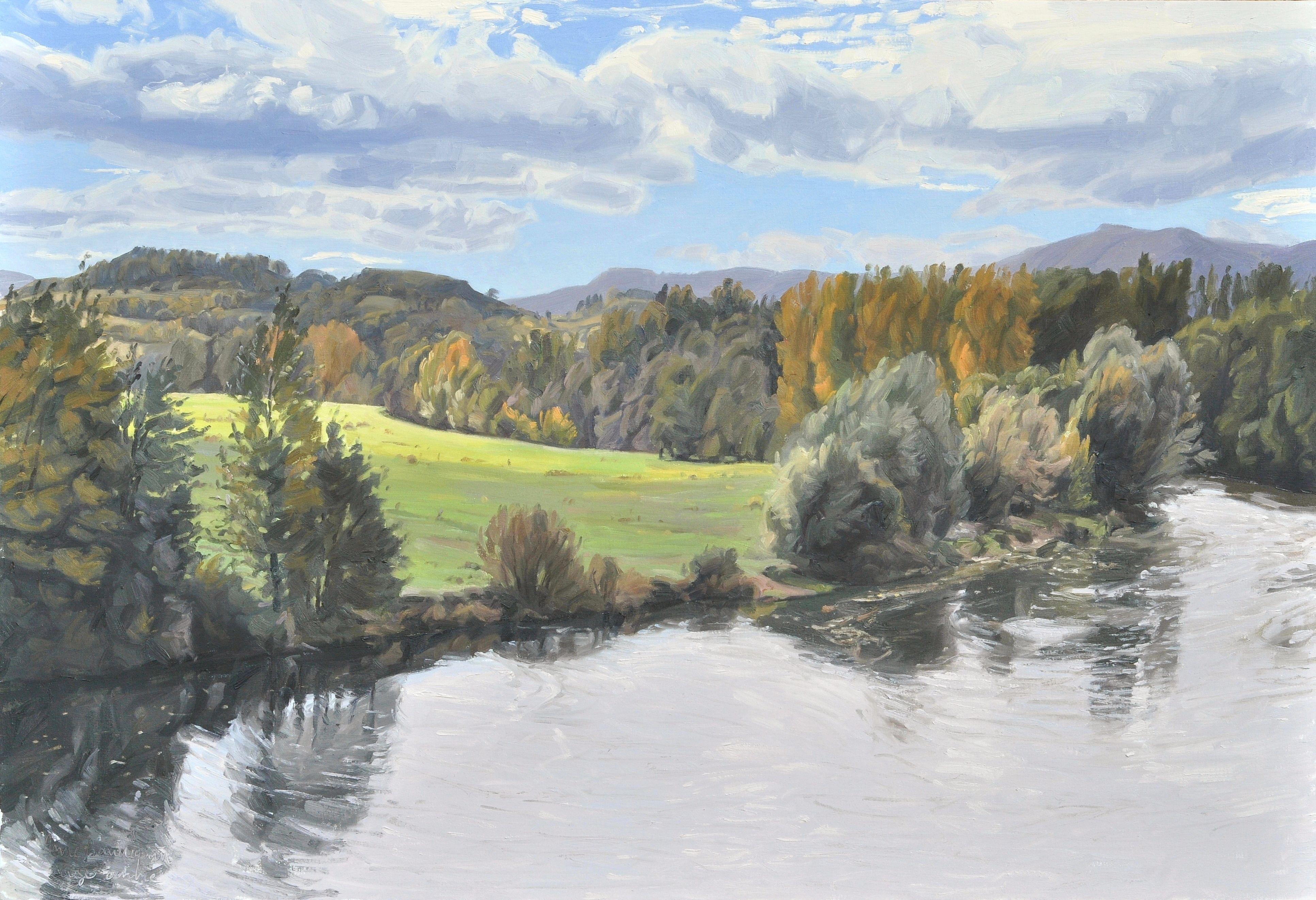 Le 16 octobre, sur les rives de la Loire, peinture sur toile - Painting de Anne Baudequin