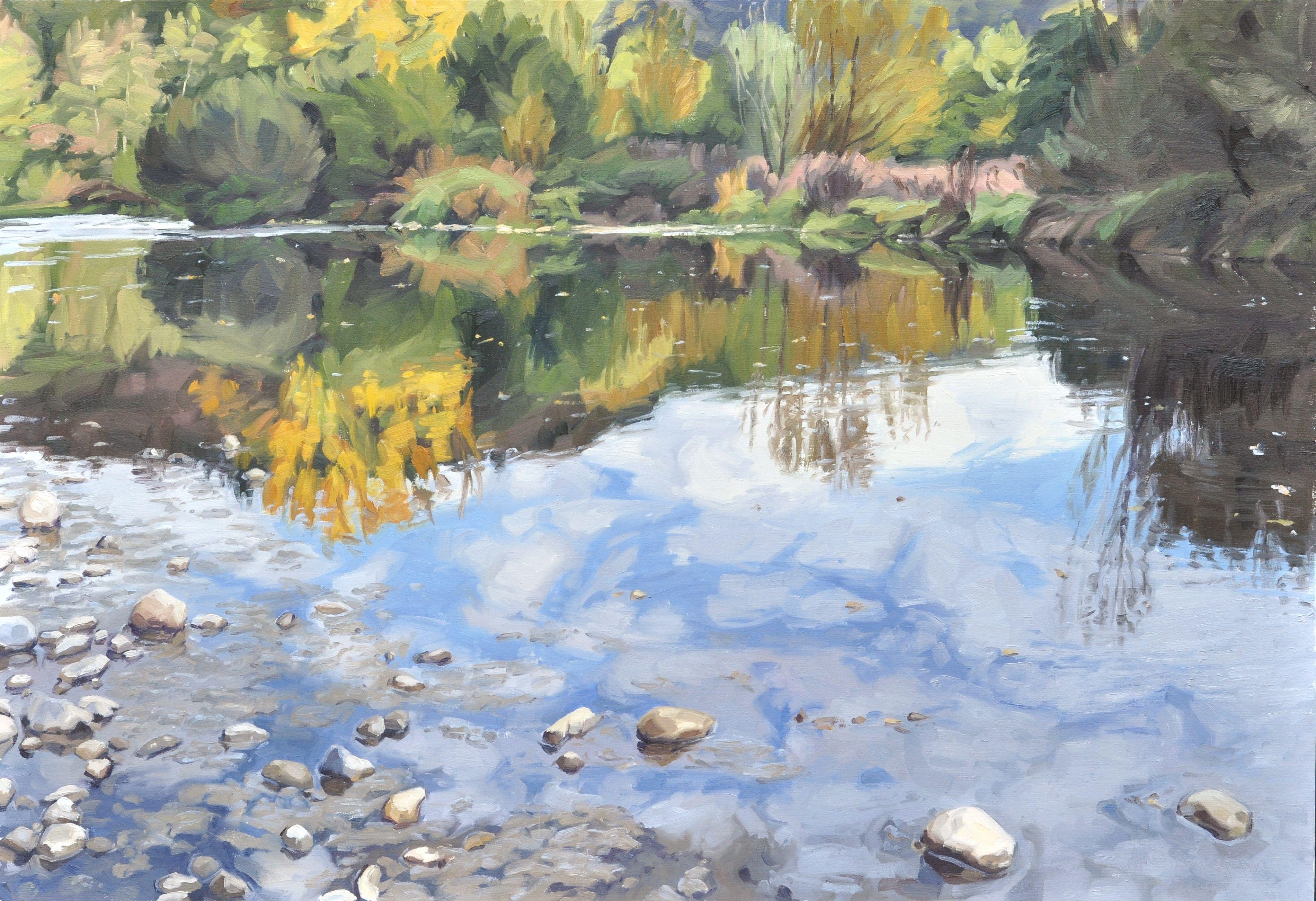 16 de octubre, Reflexiones sobre el Loira, Pintura, Óleo sobre lienzo - Painting de Anne Baudequin