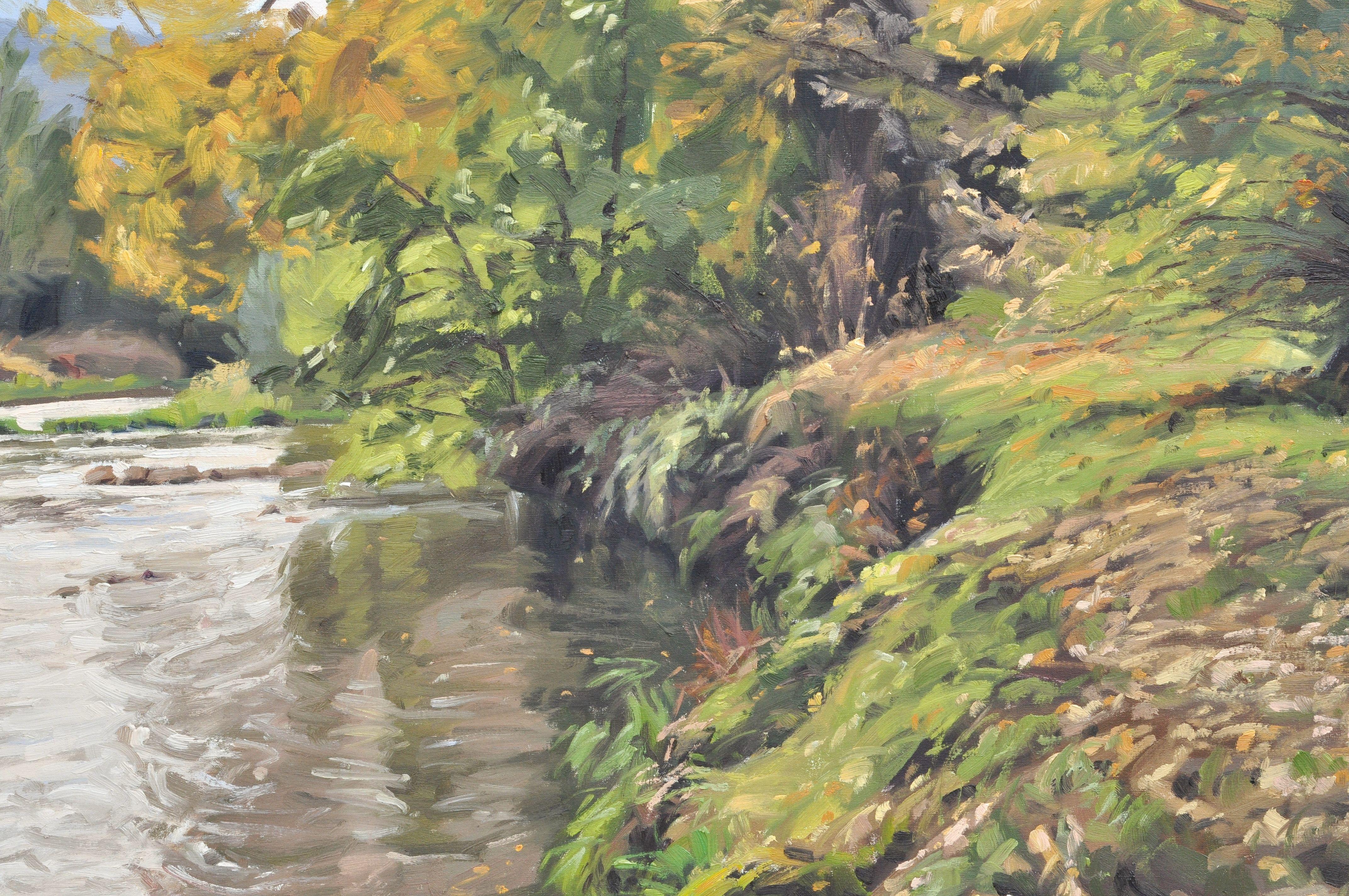Le 22 octobre, lumière du matin sur la Loire, peinture, huile sur toile - Impressionnisme Painting par Anne Baudequin