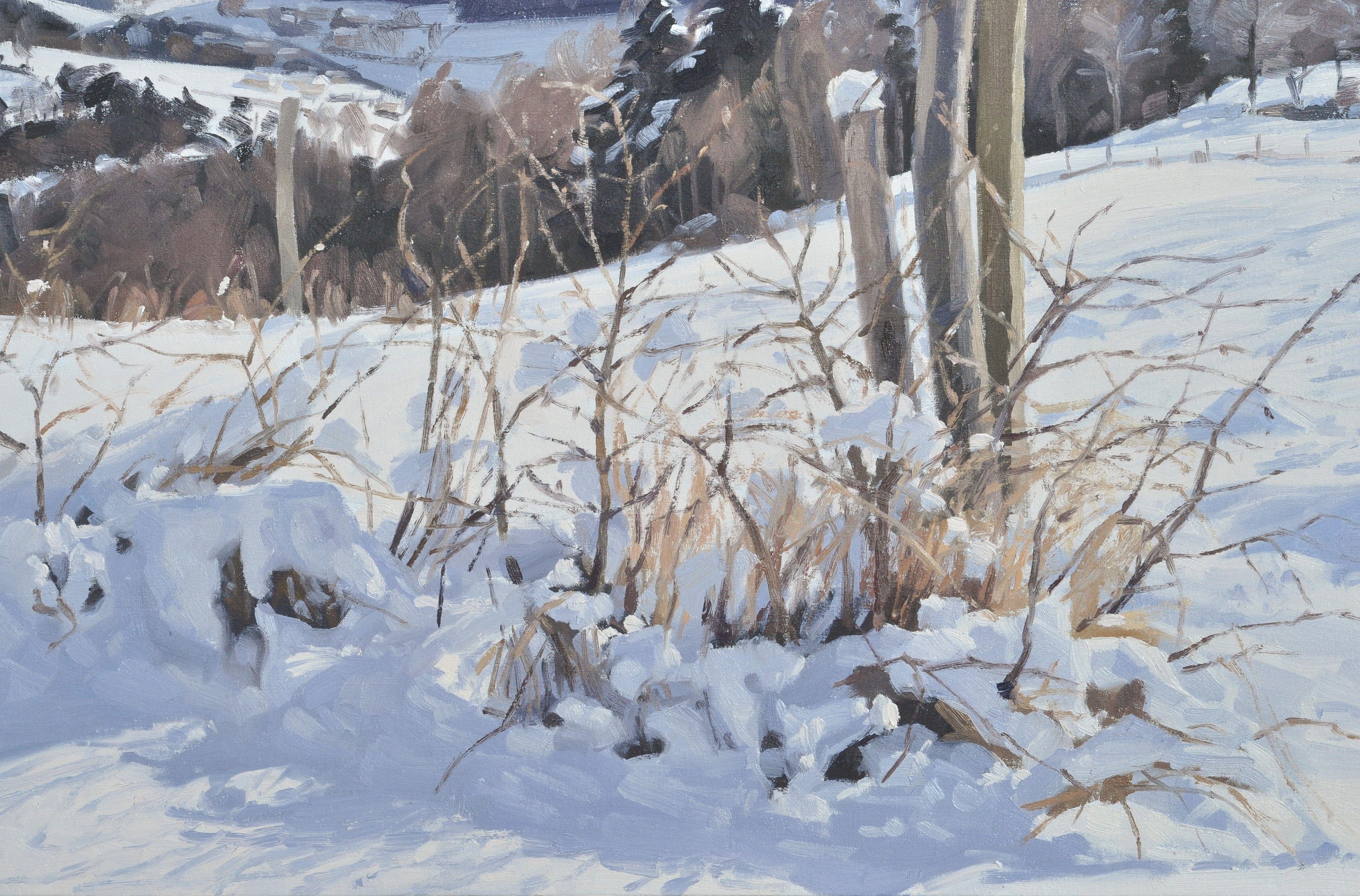Path in the snow, Saint Julien du Pinet, Gemälde, Öl auf Leinwand (Impressionismus), Painting, von Anne Baudequin
