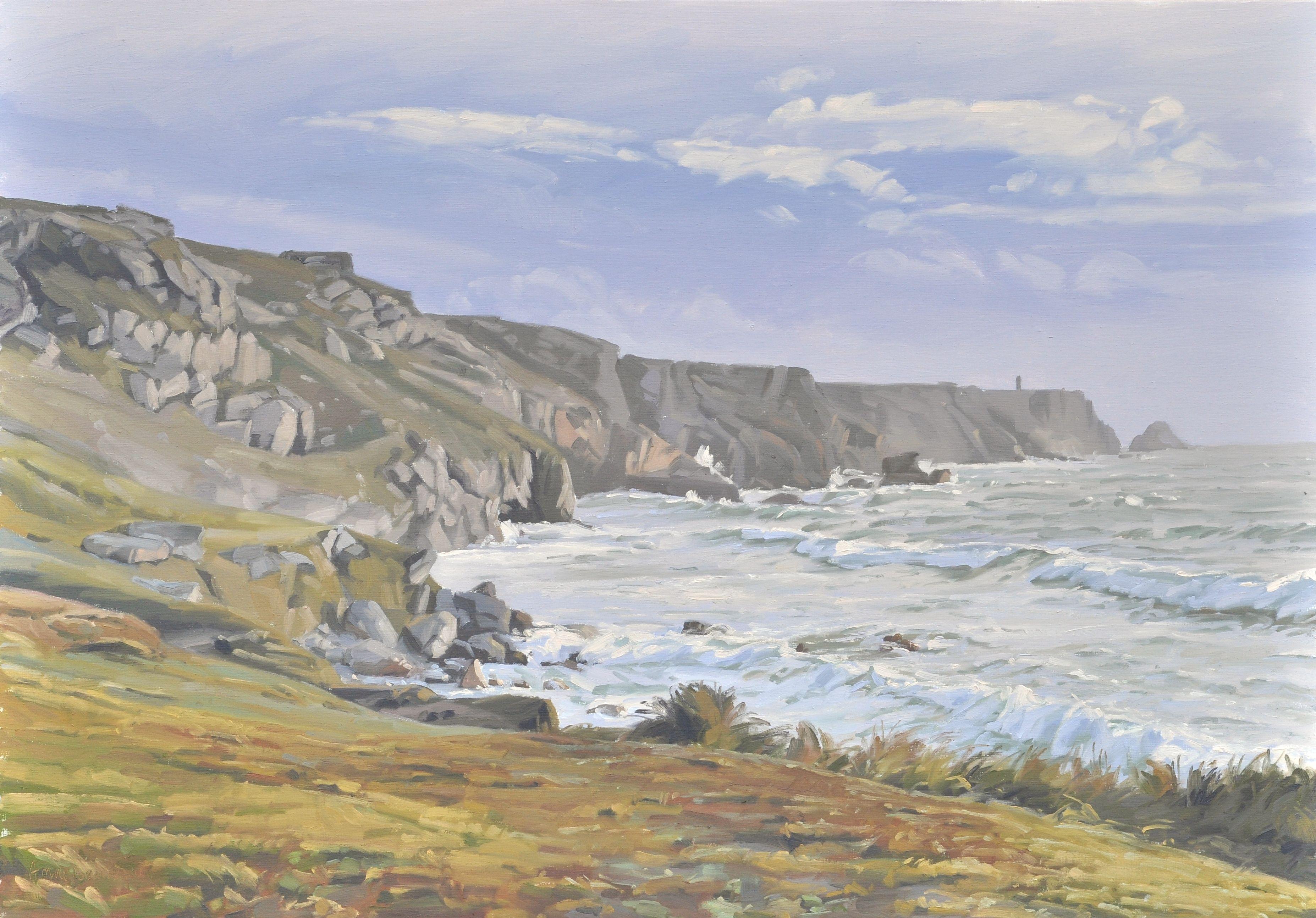 Pen Hat Strand, Abendlicht, Gemälde, Öl auf Leinwand – Painting von Anne Baudequin