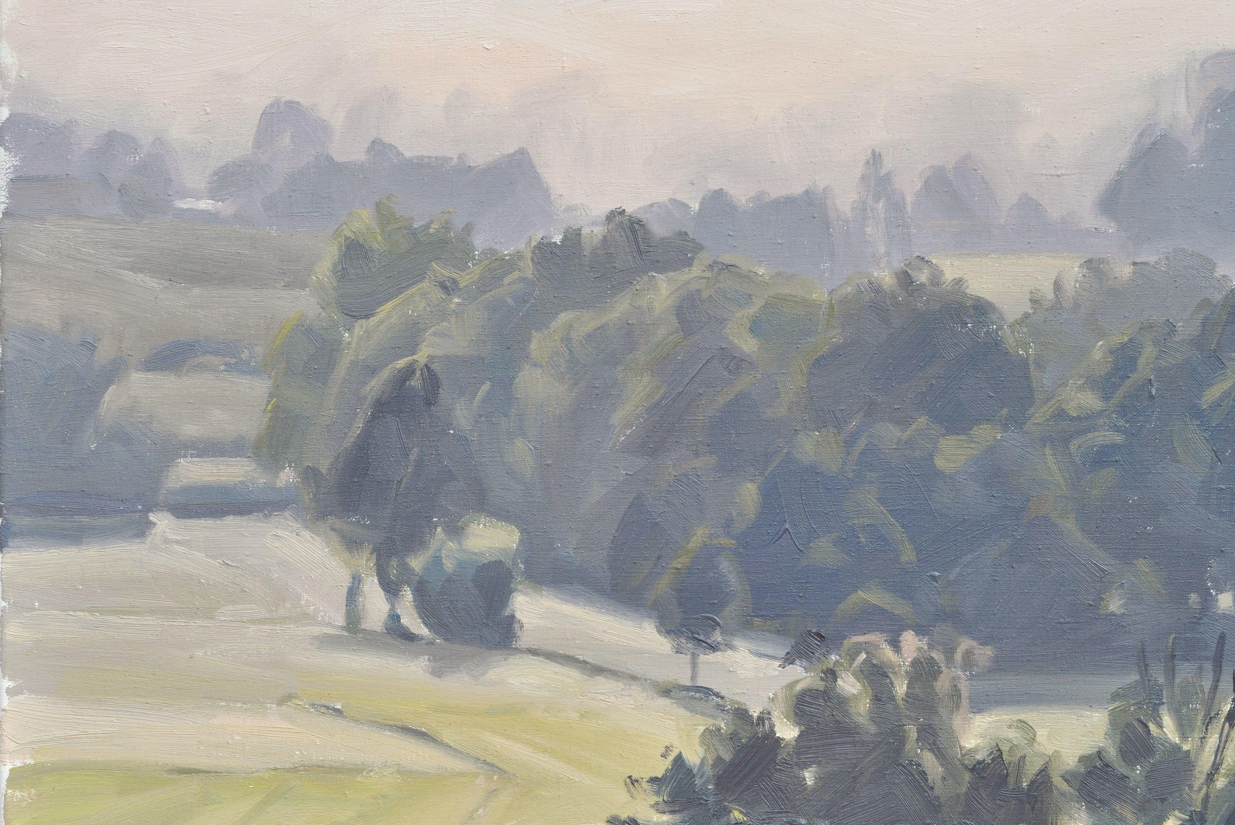 September 6, Loire Valley, morning mist, Painting, Oil on Canvas For Sale 1