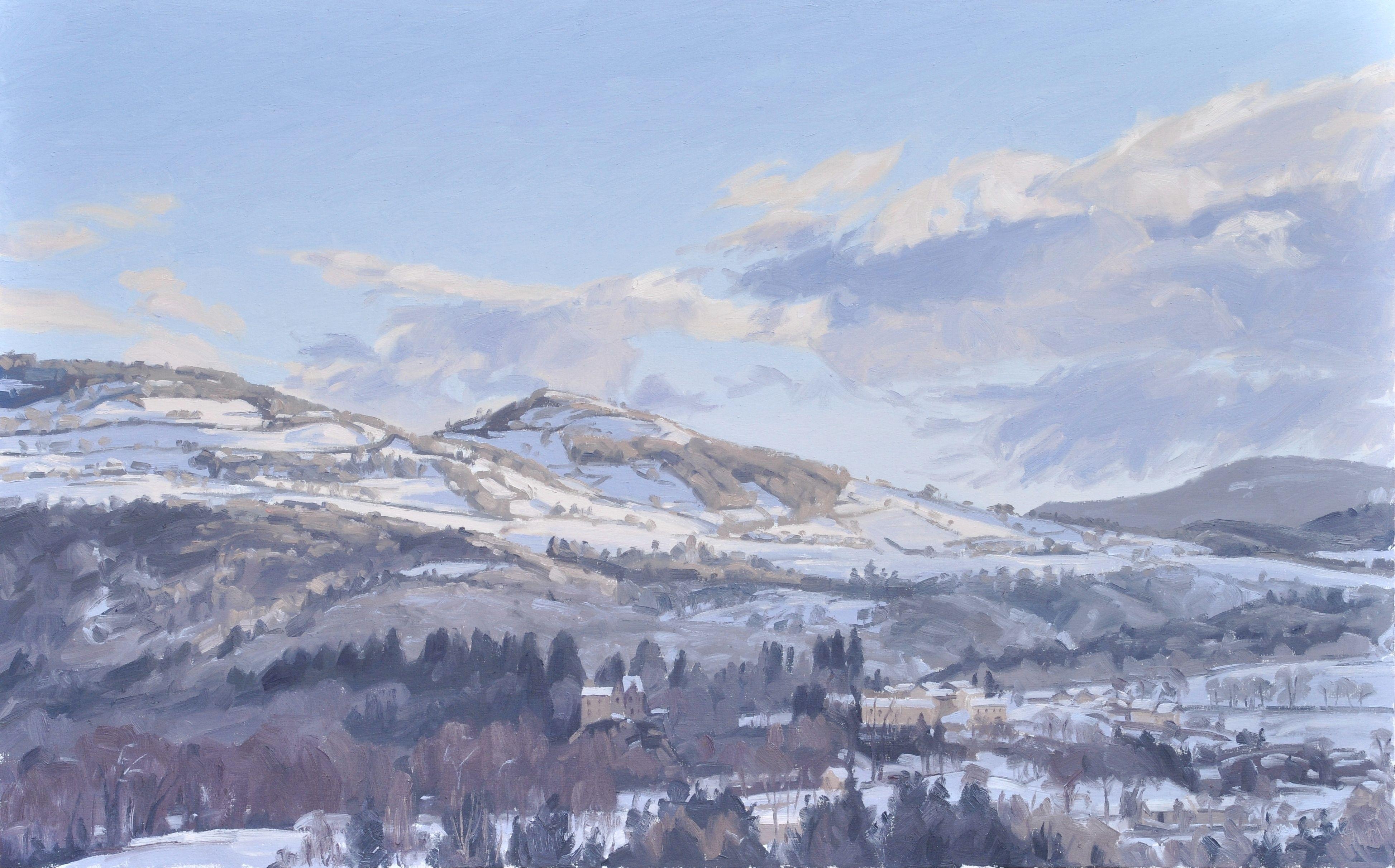 snow capped mountain painting
