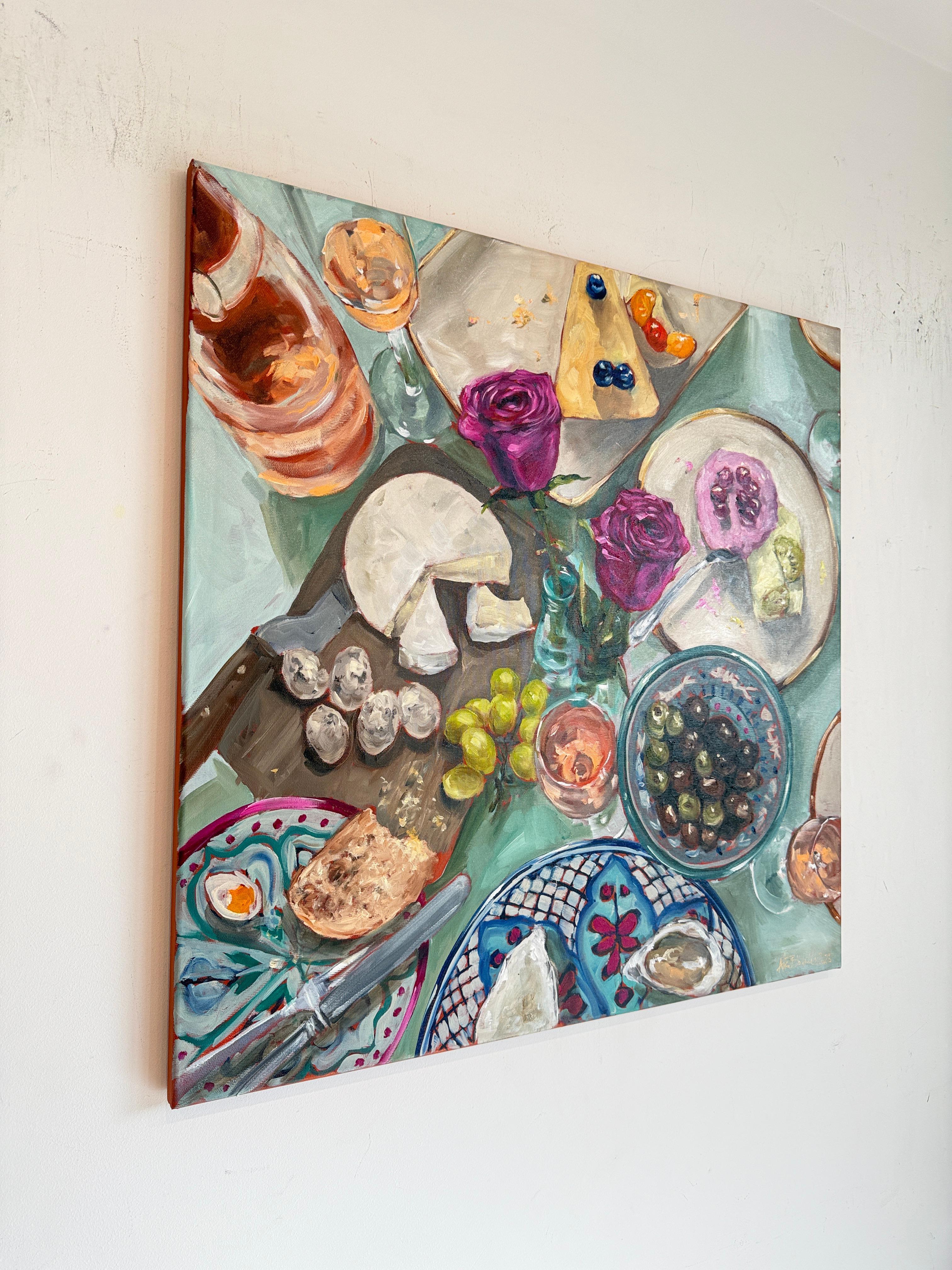 Geburtstag mit meinen Mädchen von Anne Böddeker - zeitgenössisches stillleben ölgemälde im Angebot 10