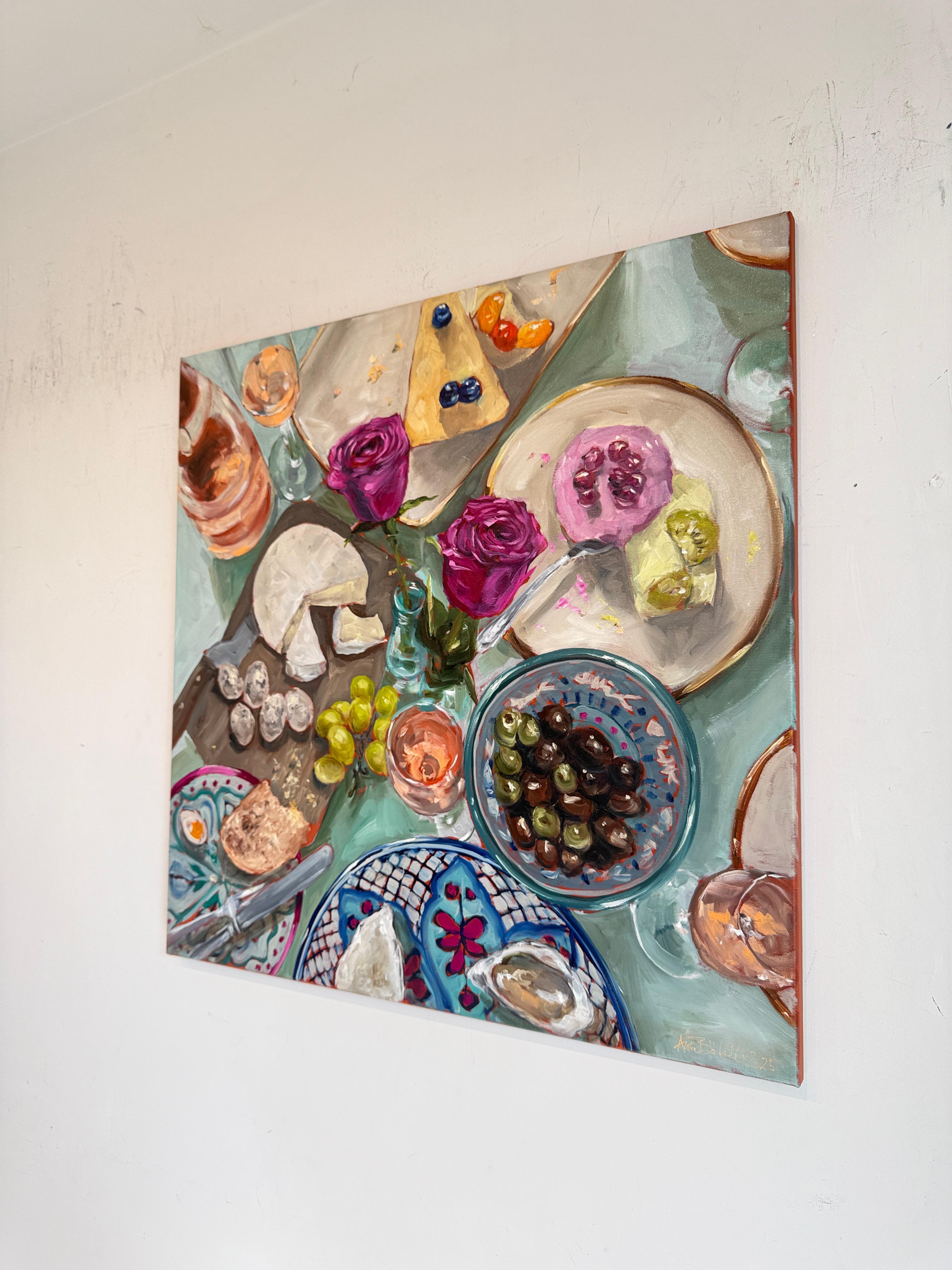 Geburtstag mit meinen Mädchen von Anne Böddeker - zeitgenössisches stillleben ölgemälde im Angebot 11