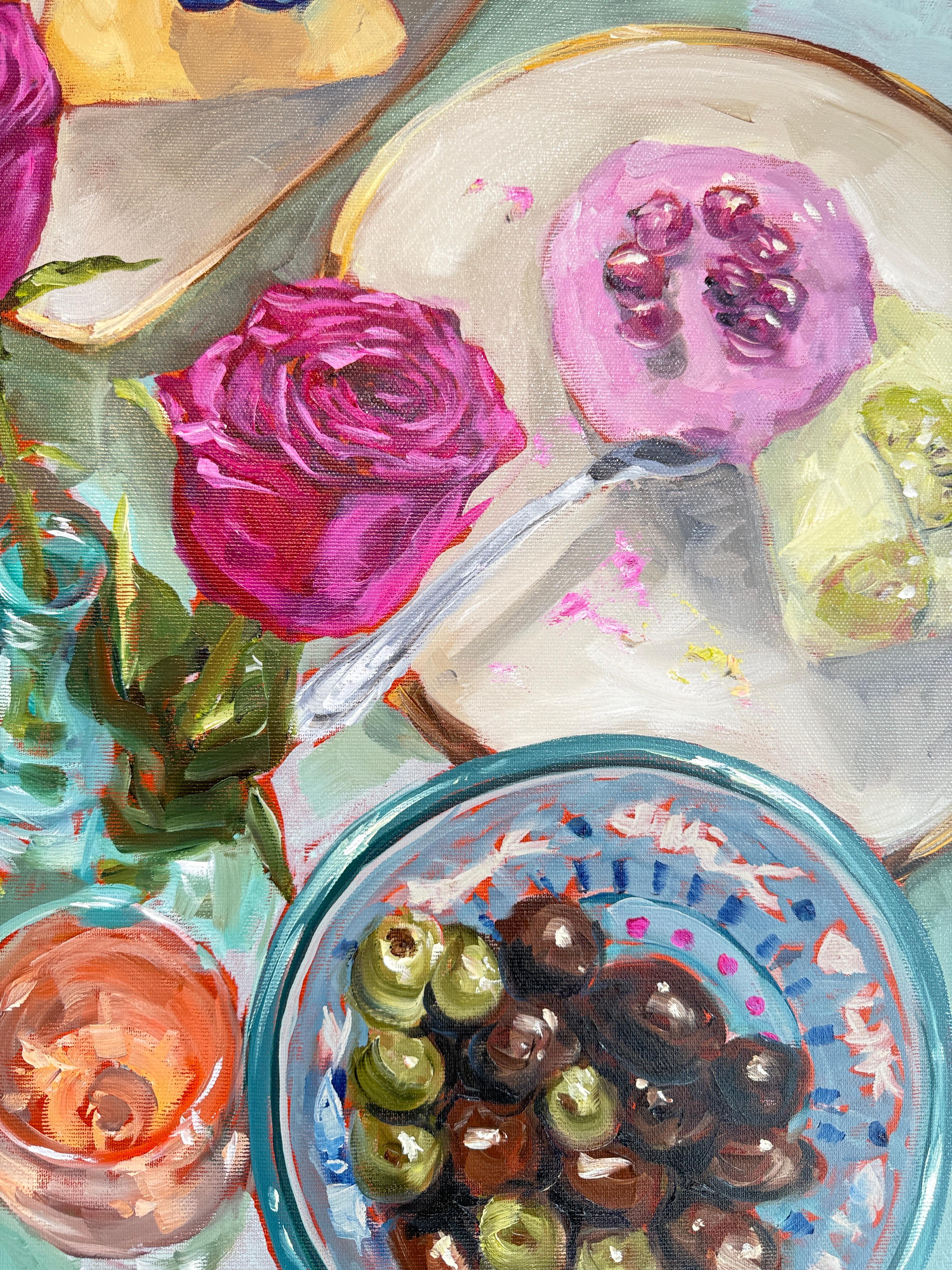 Geburtstag mit meinen Mädchen von Anne Böddeker - zeitgenössisches stillleben ölgemälde im Angebot 5