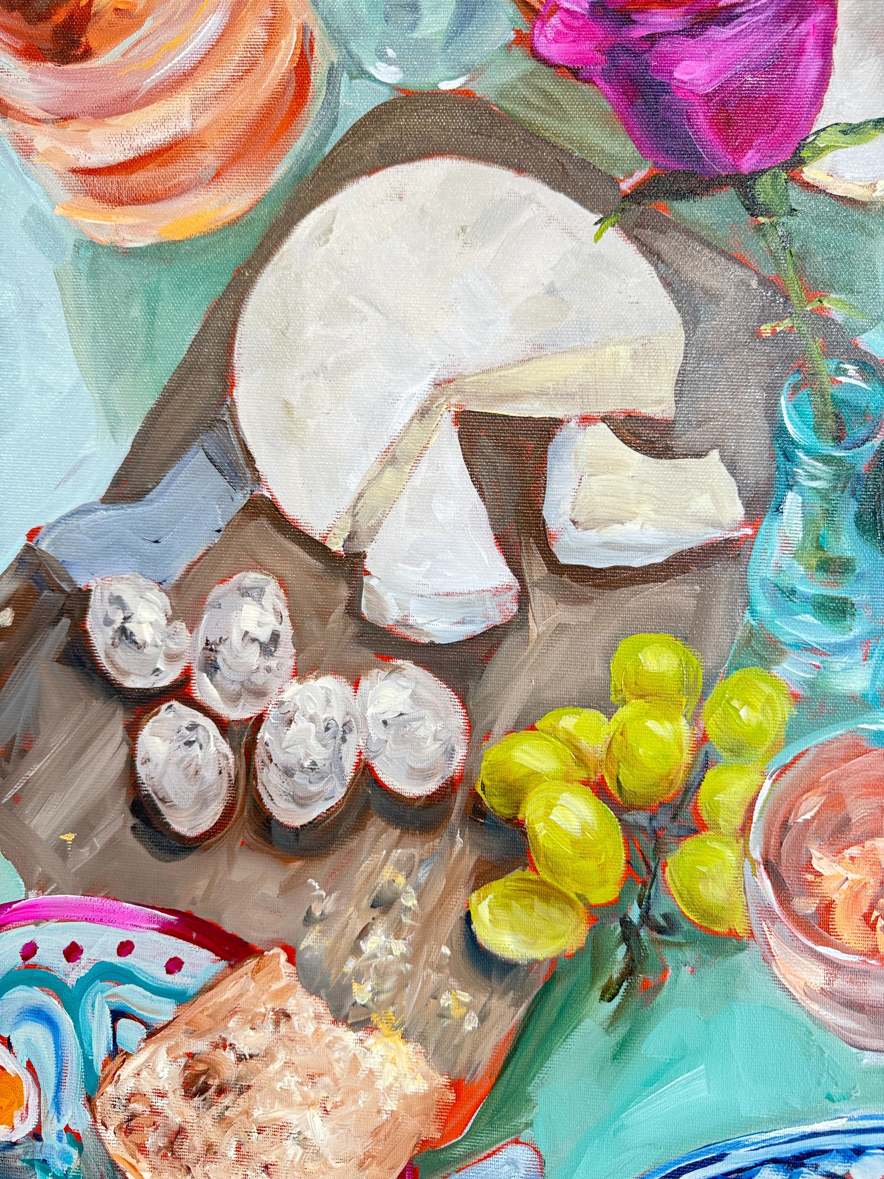 Geburtstag mit meinen Mädchen von Anne Böddeker - zeitgenössisches stillleben ölgemälde im Angebot 12