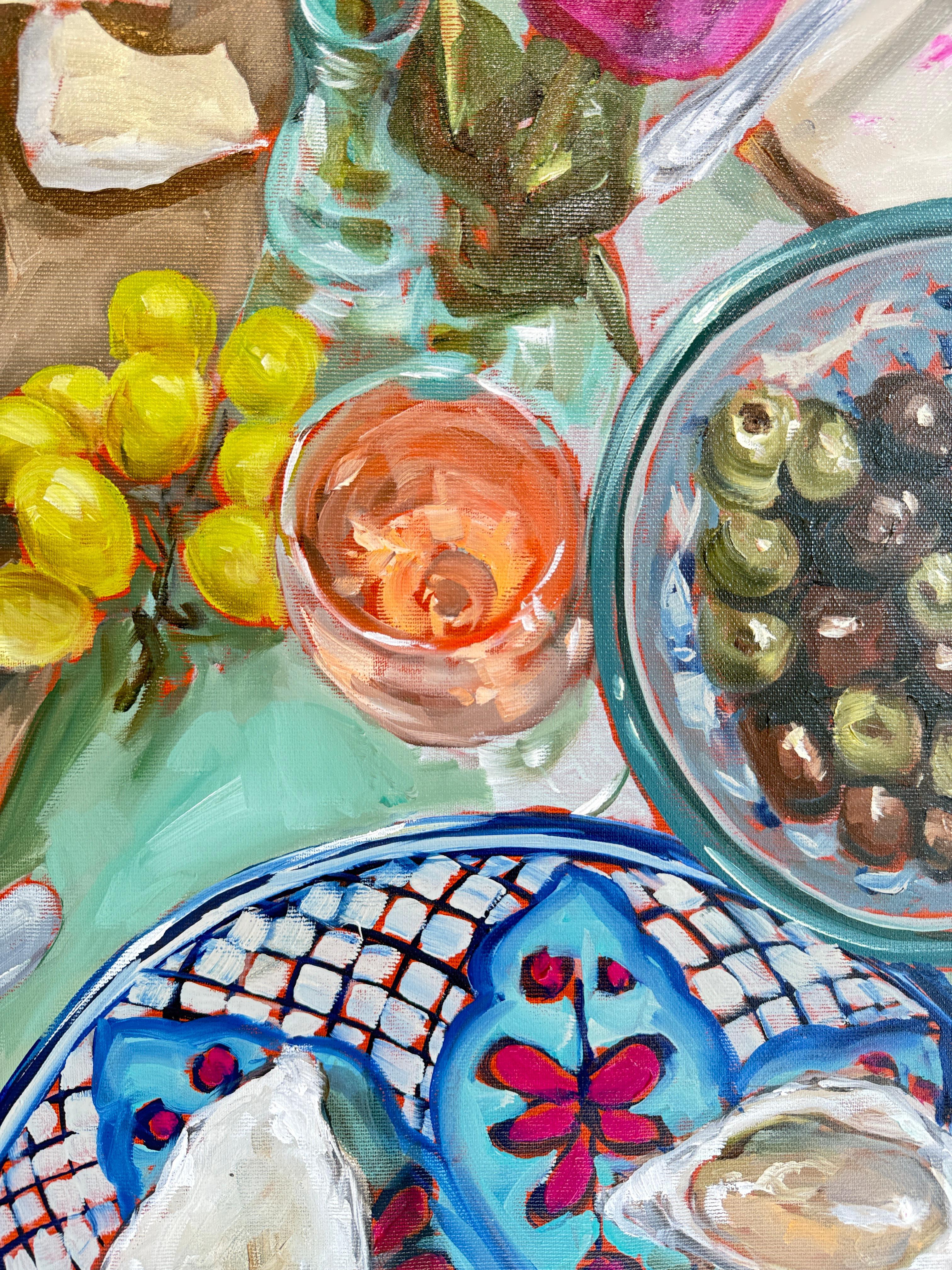 Geburtstag mit meinen Mädchen von Anne Böddeker - zeitgenössisches stillleben ölgemälde im Angebot 13