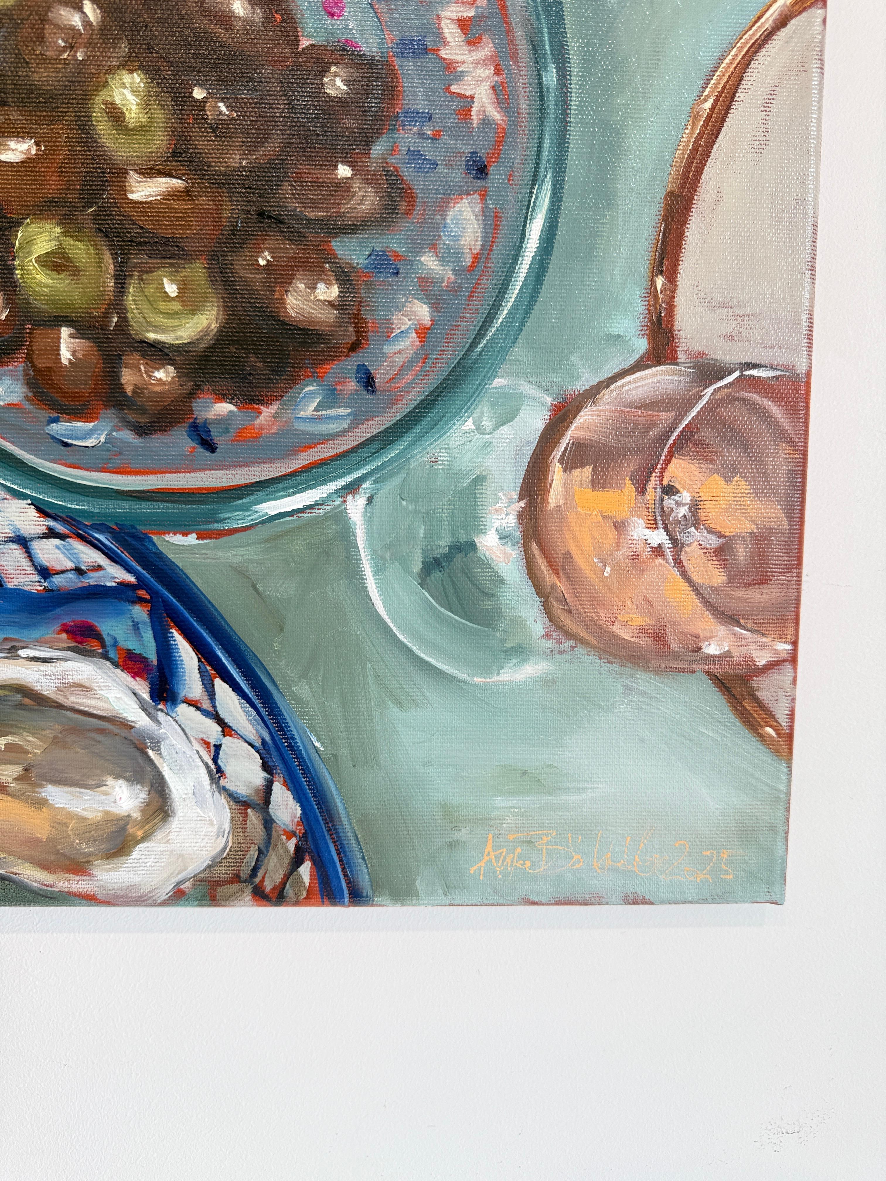 Geburtstag mit meinen Mädchen von Anne Böddeker - zeitgenössisches stillleben ölgemälde im Angebot 14