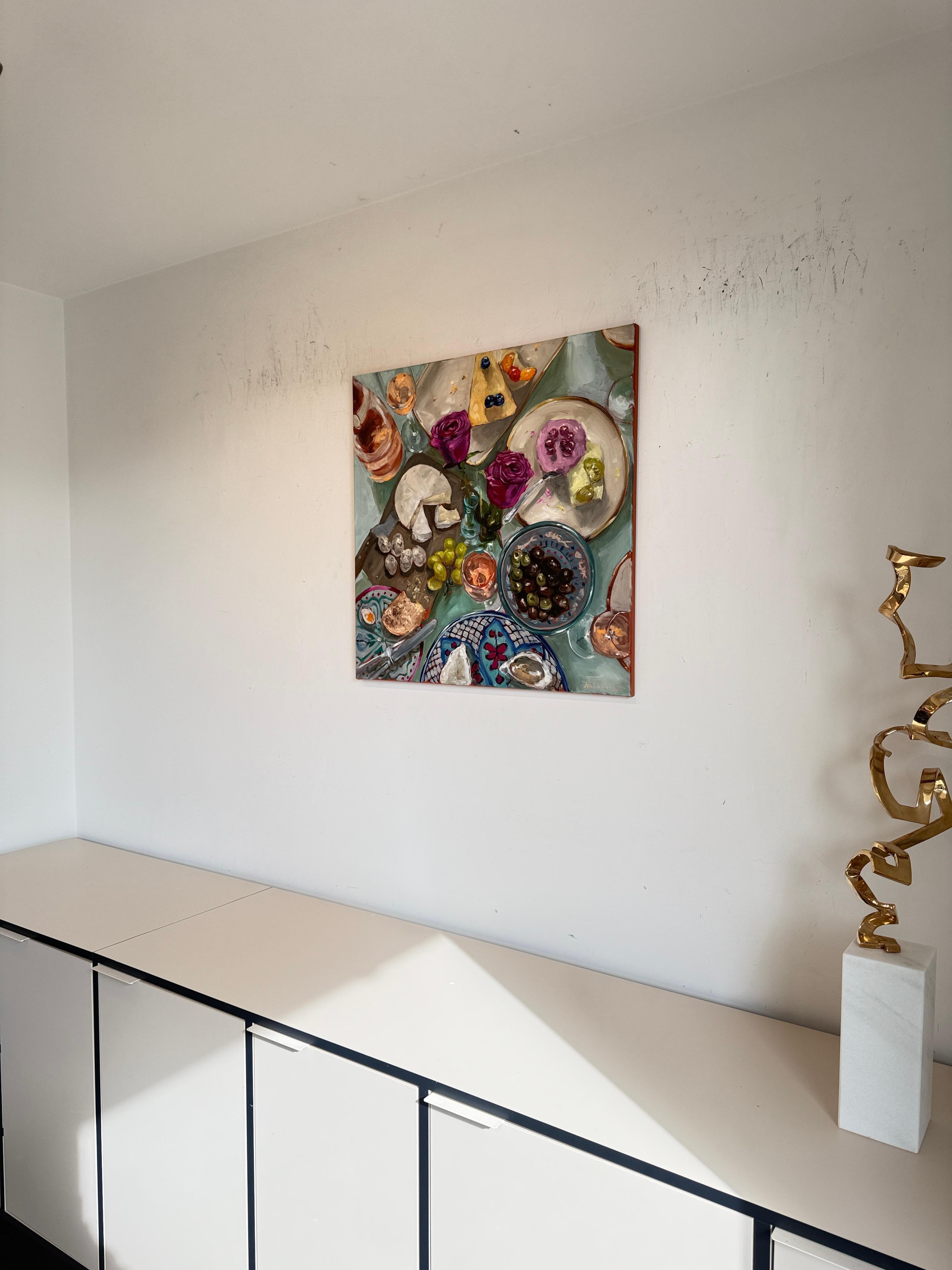 Geburtstag mit meinen Mädchen von Anne Böddeker - zeitgenössisches stillleben ölgemälde im Angebot 15