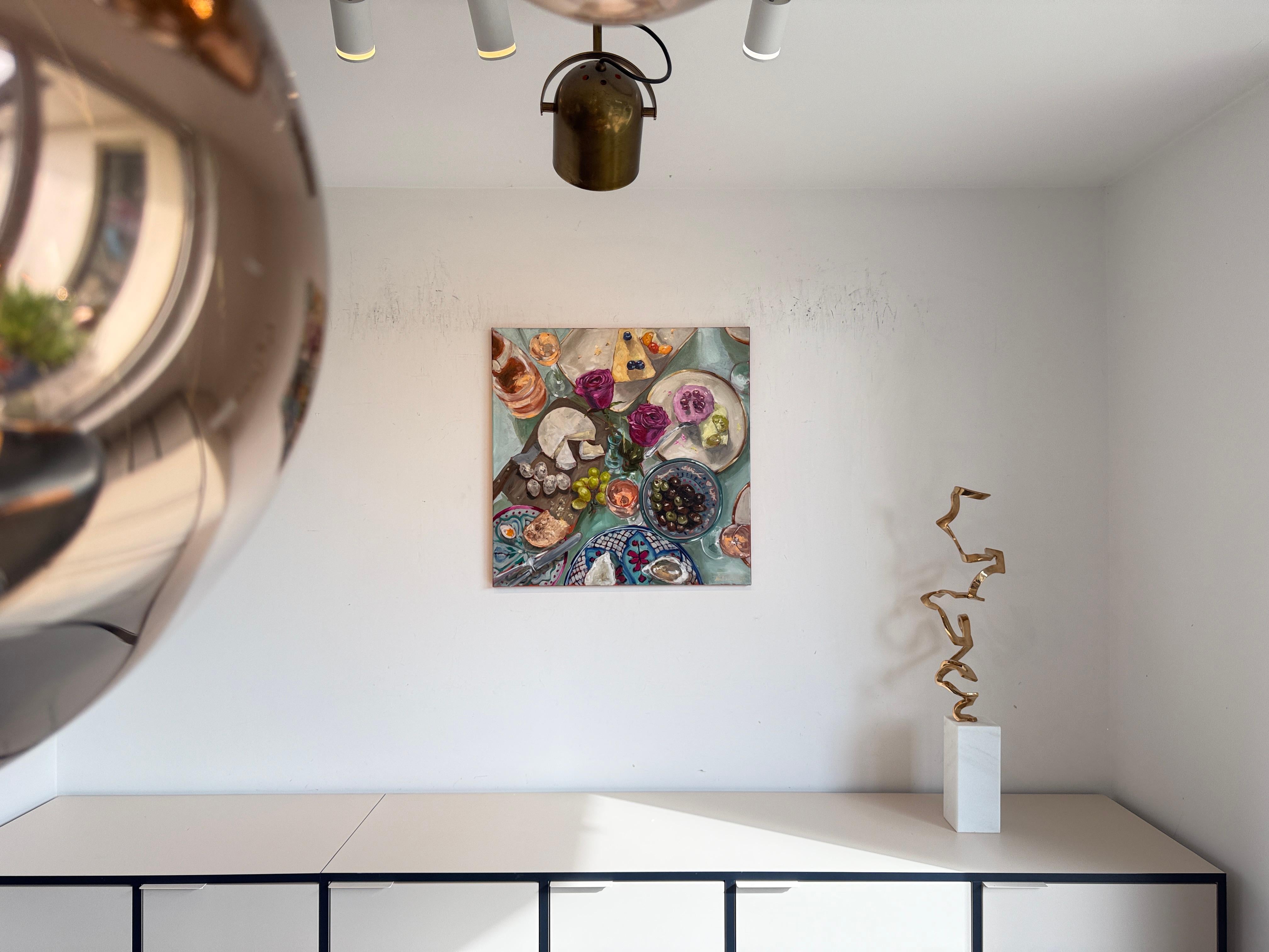 Geburtstag mit meinen Mädchen von Anne Böddeker - zeitgenössisches stillleben ölgemälde im Angebot 16