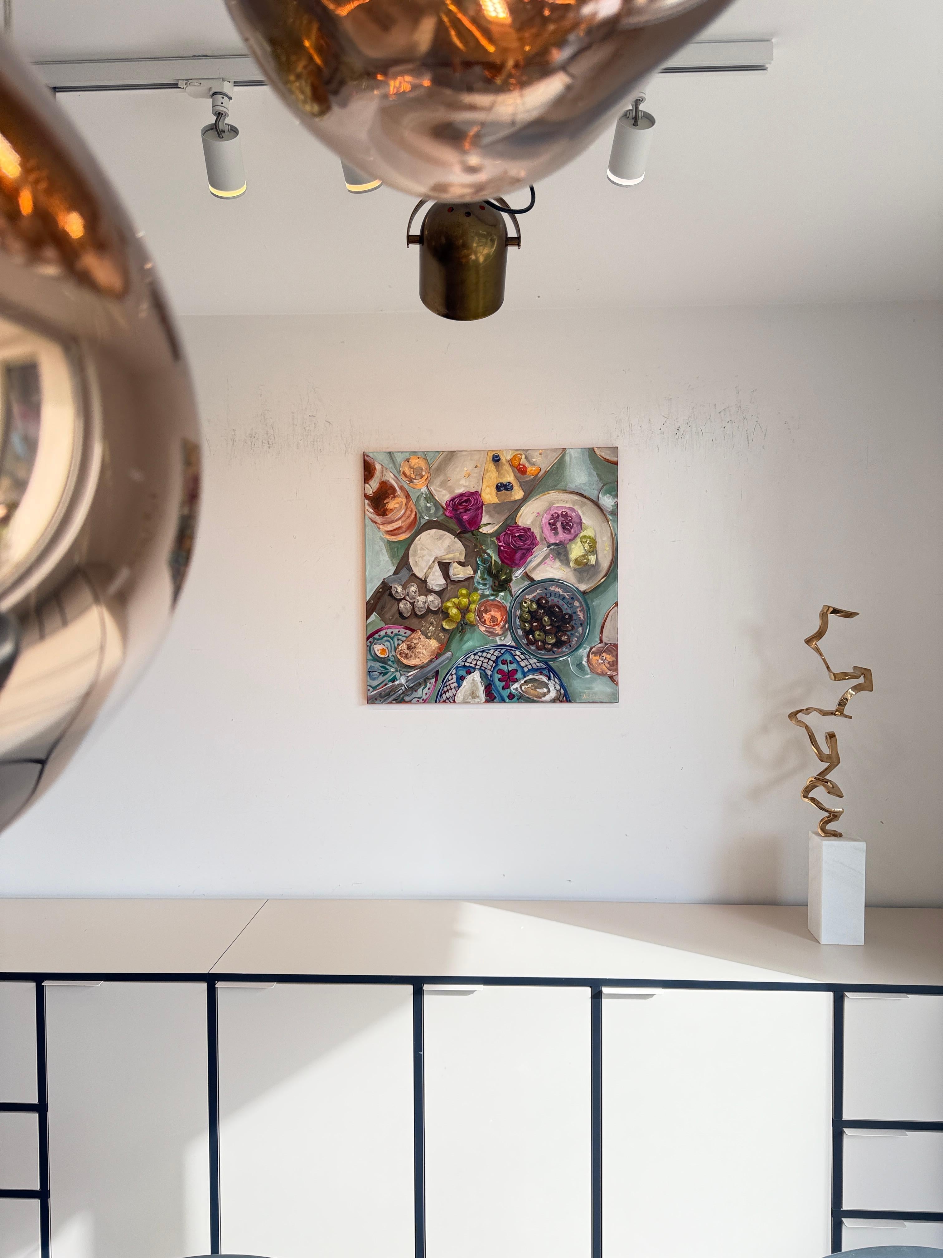 Geburtstag mit meinen Mädchen von Anne Böddeker - zeitgenössisches stillleben ölgemälde im Angebot 4