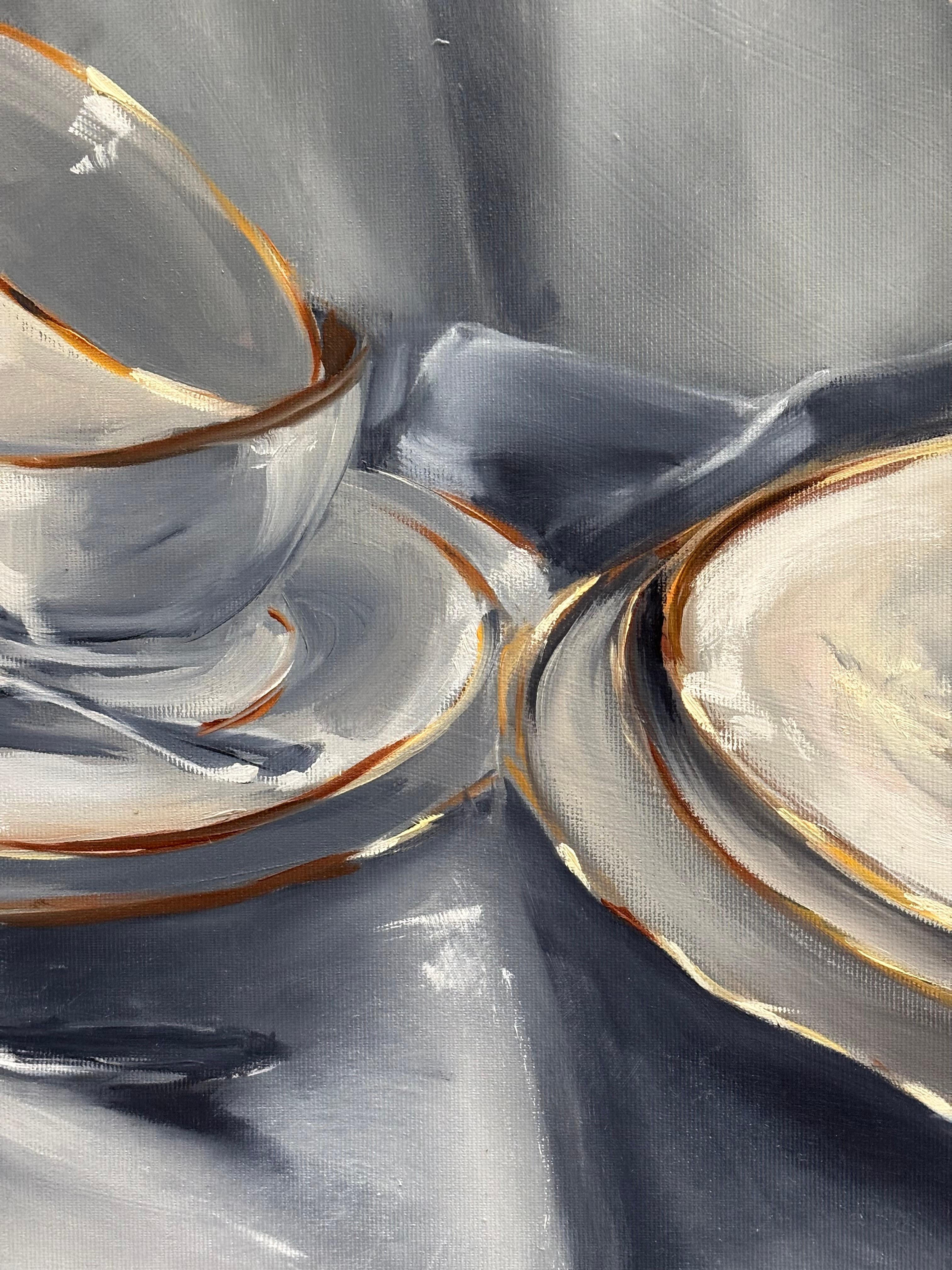 La nuit tombe par Anne Böddeker - nature morte contemporaine scène de table peinture à l'huile en vente 3