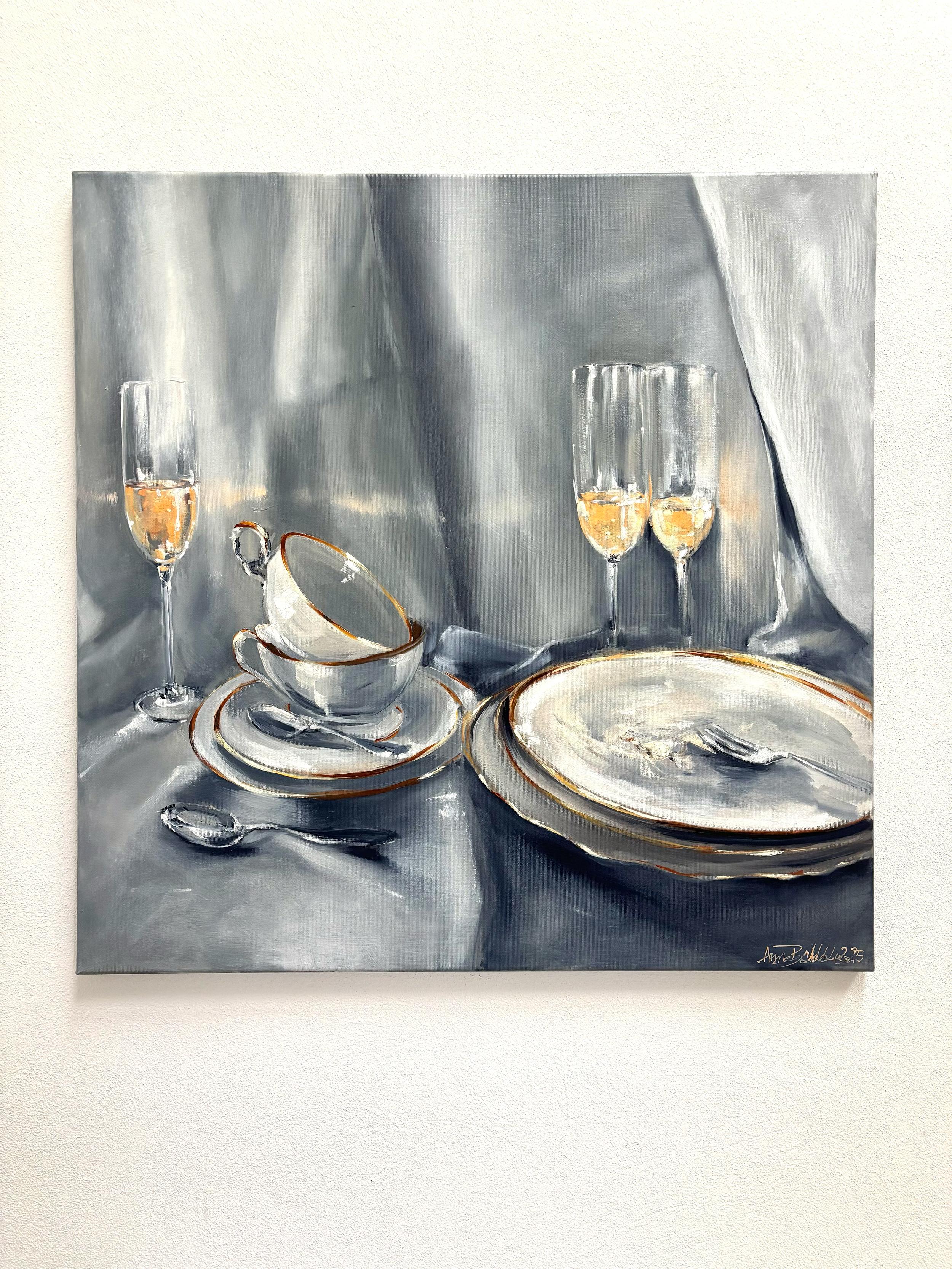 La nuit tombe par Anne Böddeker - nature morte contemporaine scène de table peinture à l'huile en vente 6