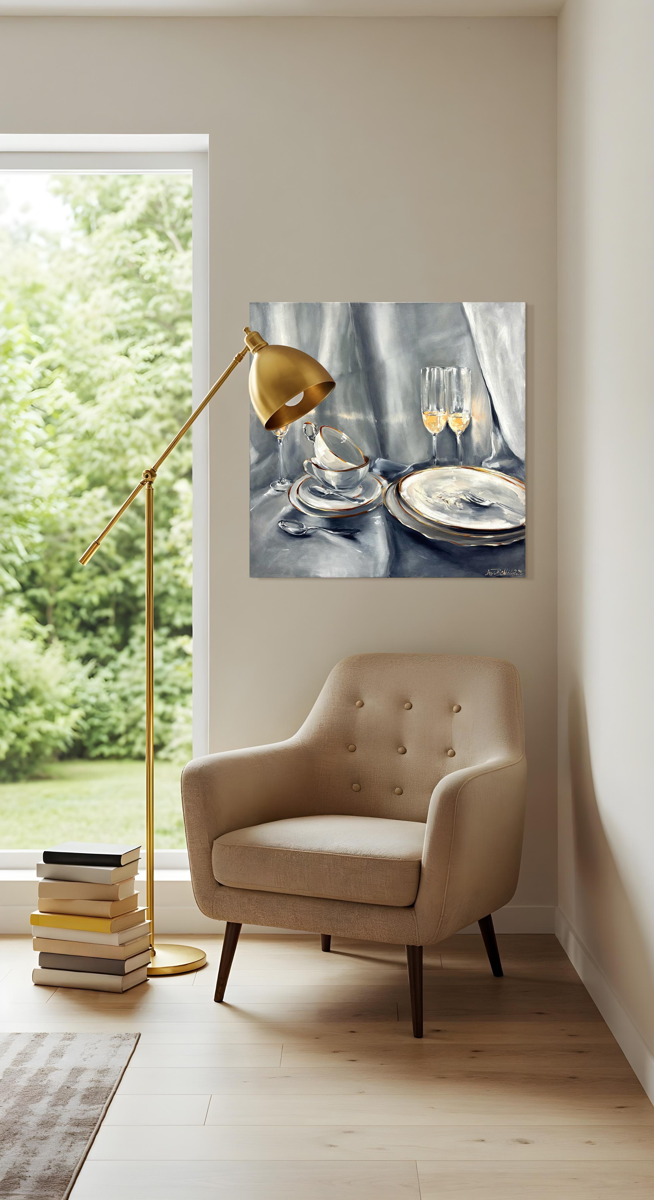 La nuit tombe par Anne Böddeker - nature morte contemporaine scène de table peinture à l'huile en vente 7