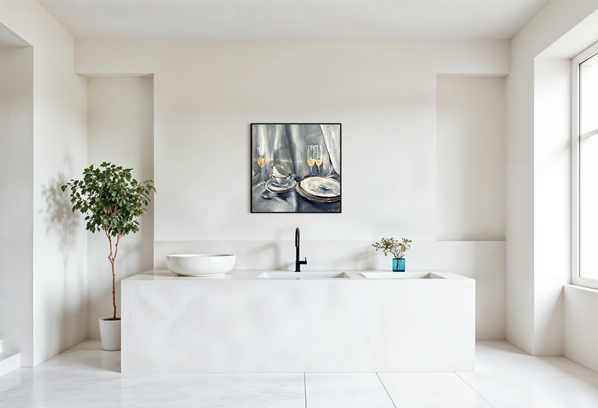 La nuit tombe par Anne Böddeker - nature morte contemporaine scène de table peinture à l'huile en vente 8