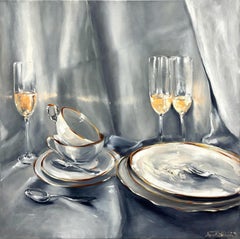 Night falls by Anne Böddeker - contemporary still life table scene oil painting