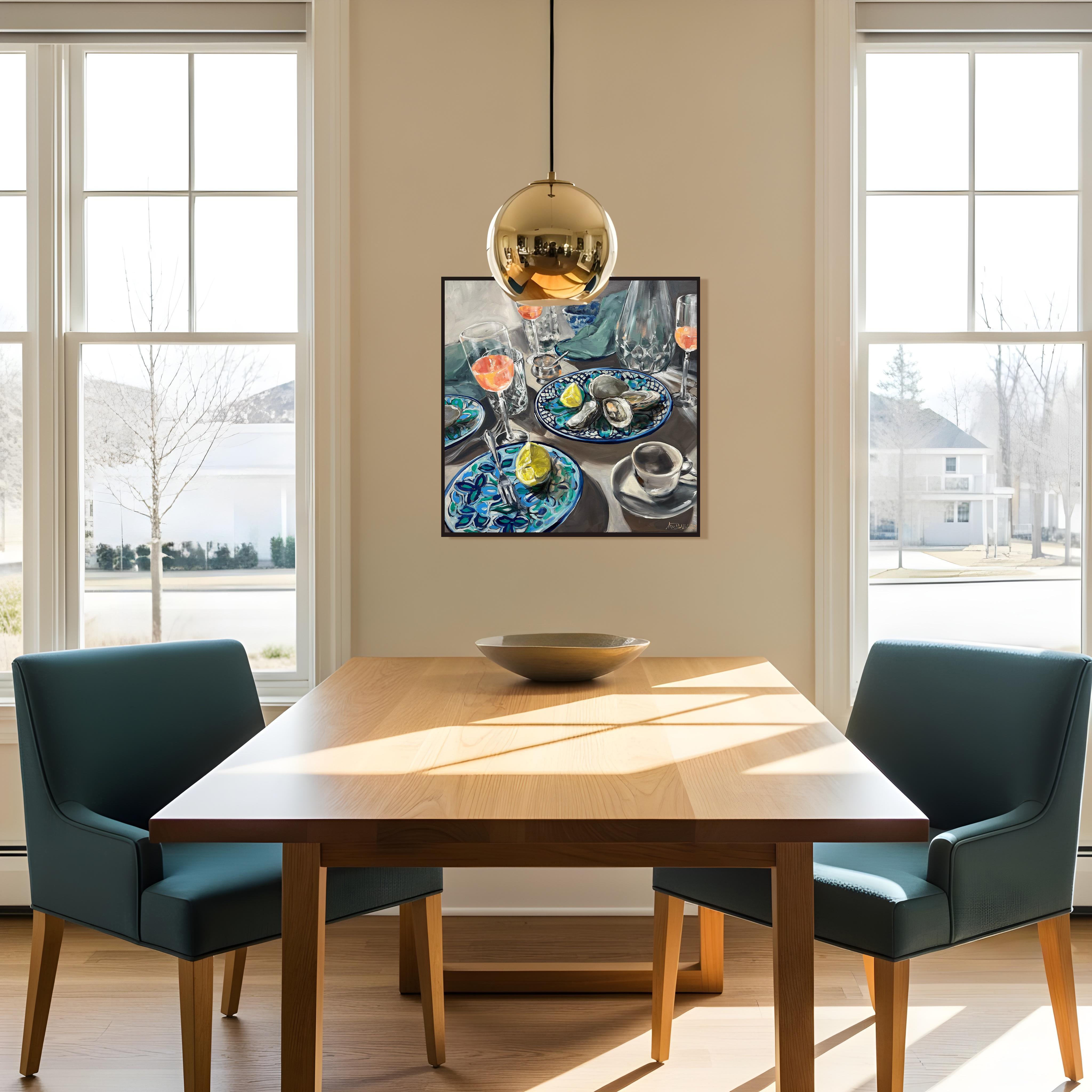 Night out par Anne Böddeker - nature morte contemporaine scène de table peinture à l'huile en vente 9