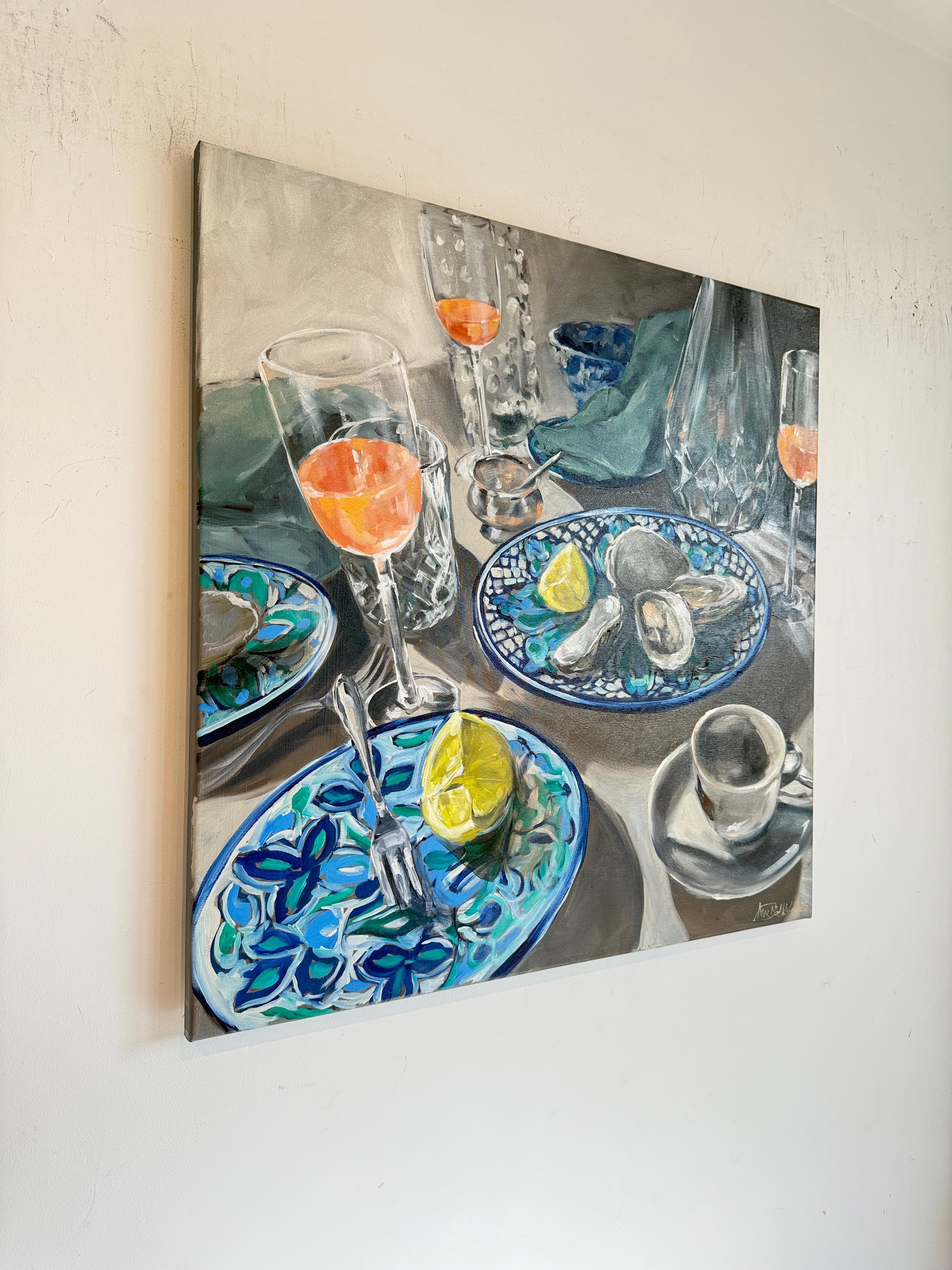 Night out by Anne Böddeker - pintura al óleo contemporánea bodegón escena de mesa en venta 10