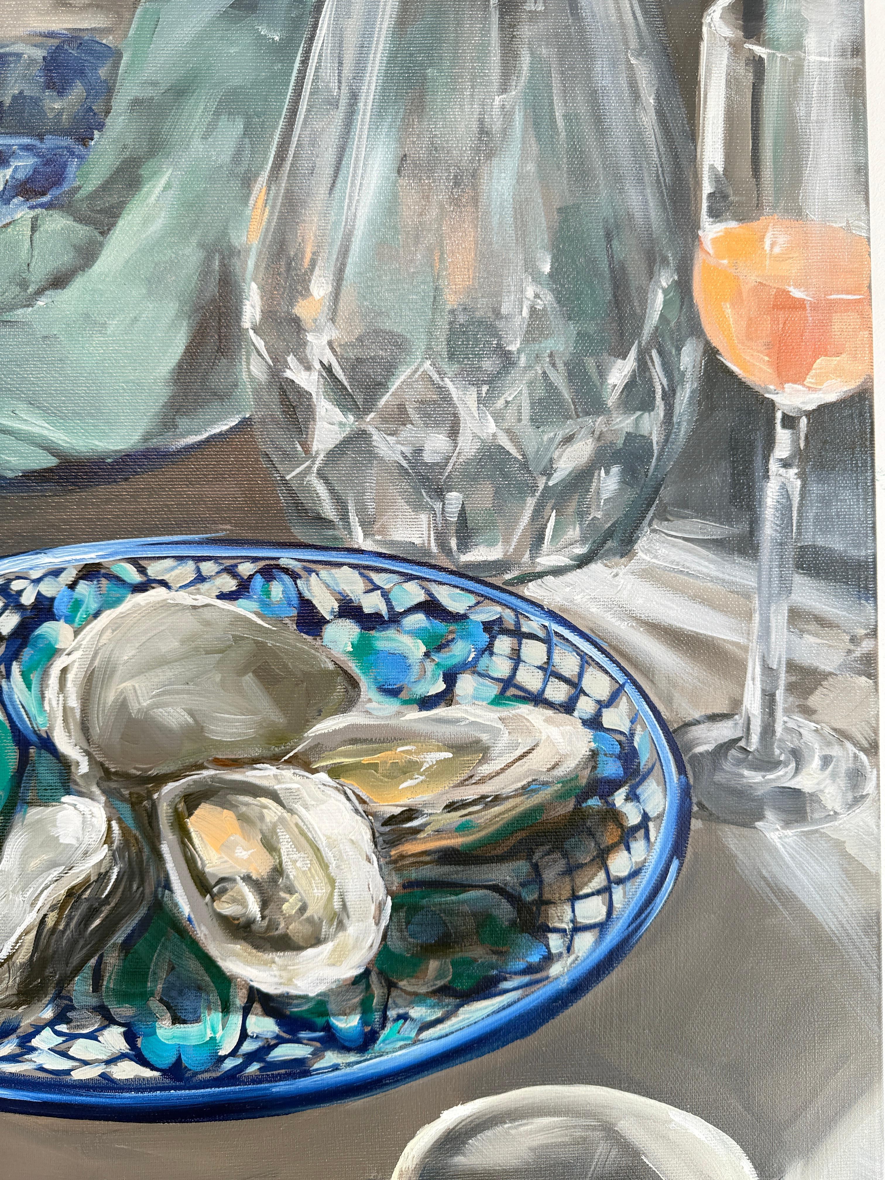 Night out by Anne Böddeker - pintura al óleo contemporánea bodegón escena de mesa en venta 11