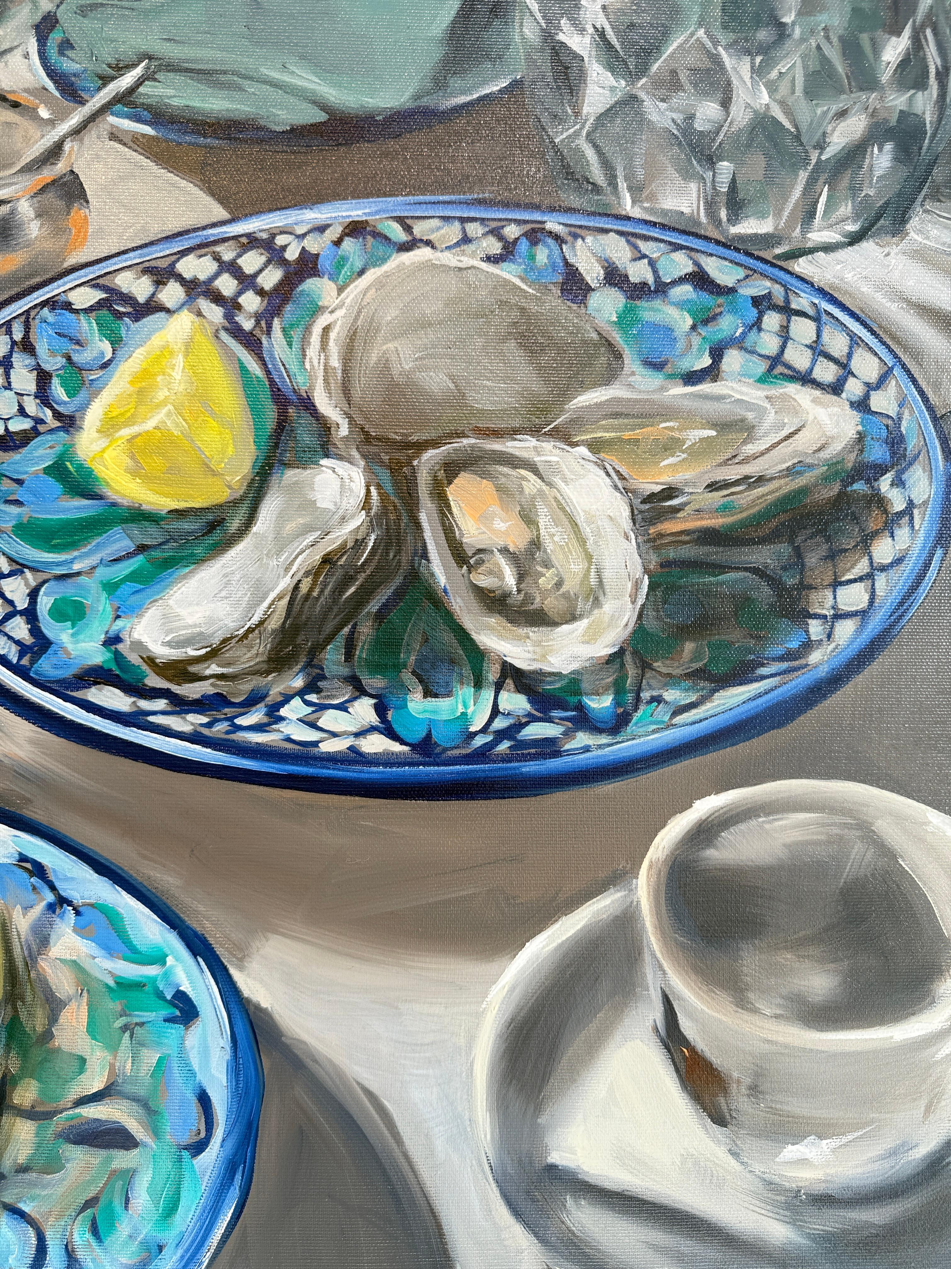 Night out by Anne Böddeker - pintura al óleo contemporánea bodegón escena de mesa en venta 13