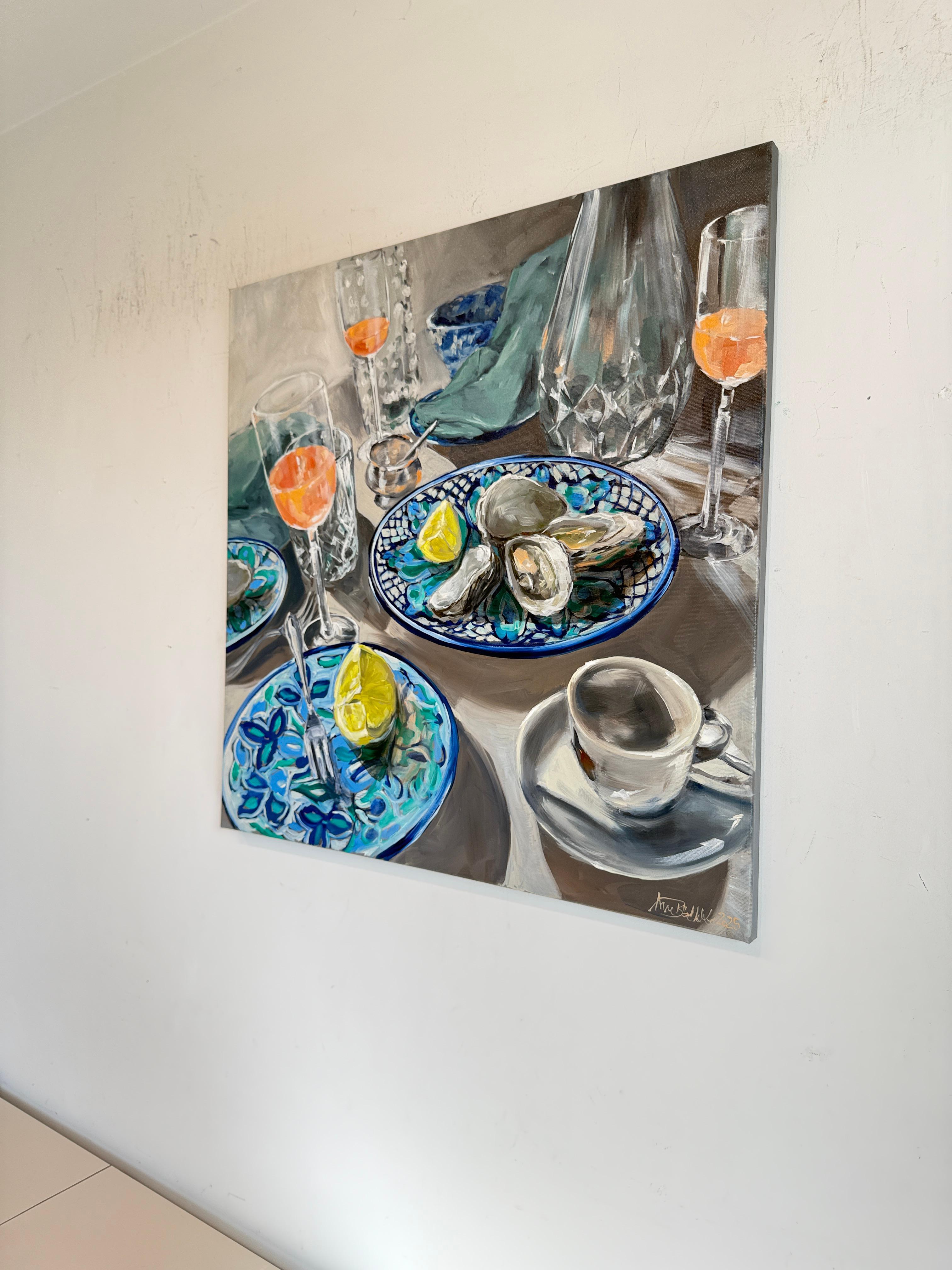 Night out by Anne Böddeker - pintura al óleo contemporánea bodegón escena de mesa en venta 14