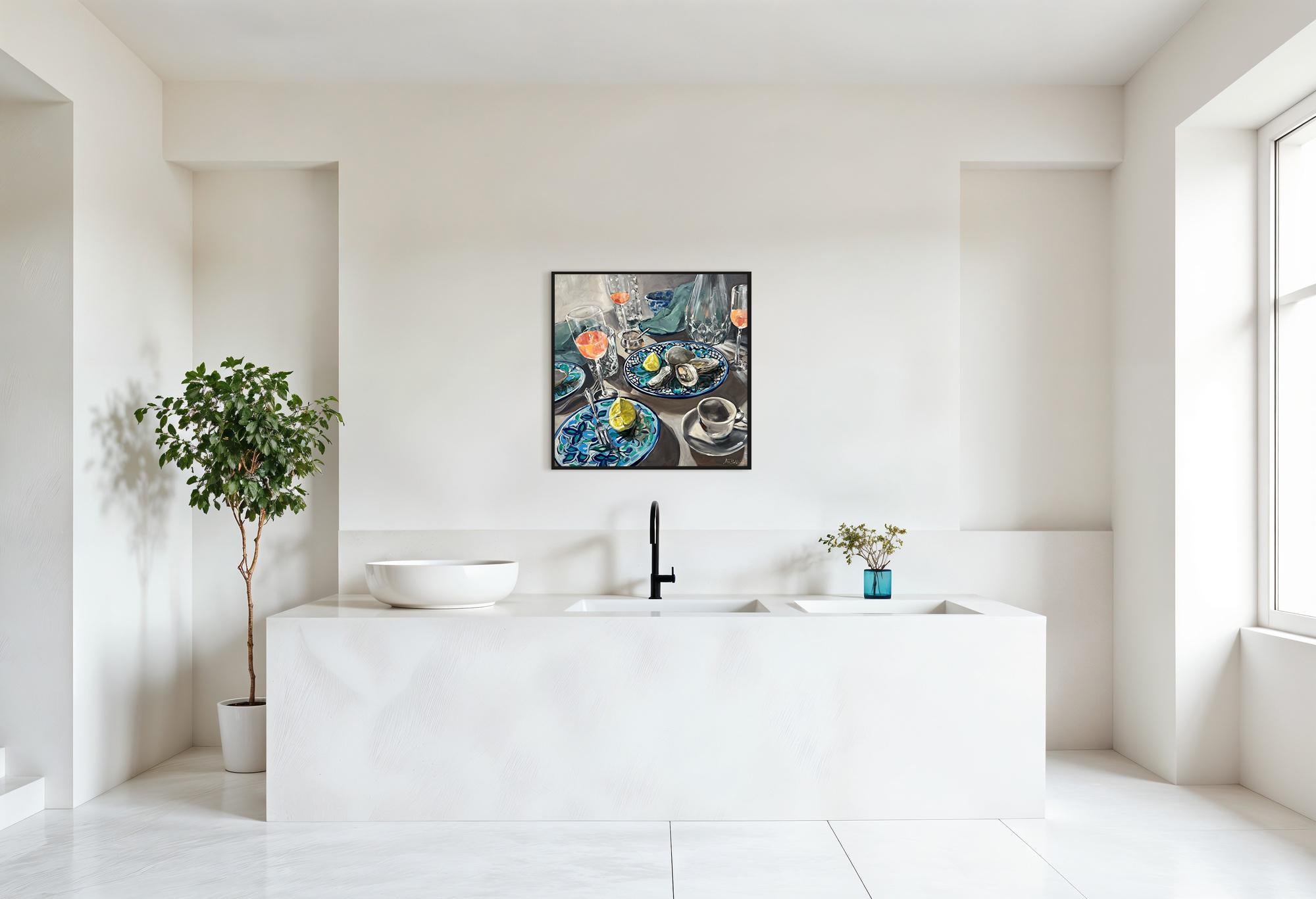 Night out par Anne Böddeker - nature morte contemporaine scène de table peinture à l'huile en vente 4