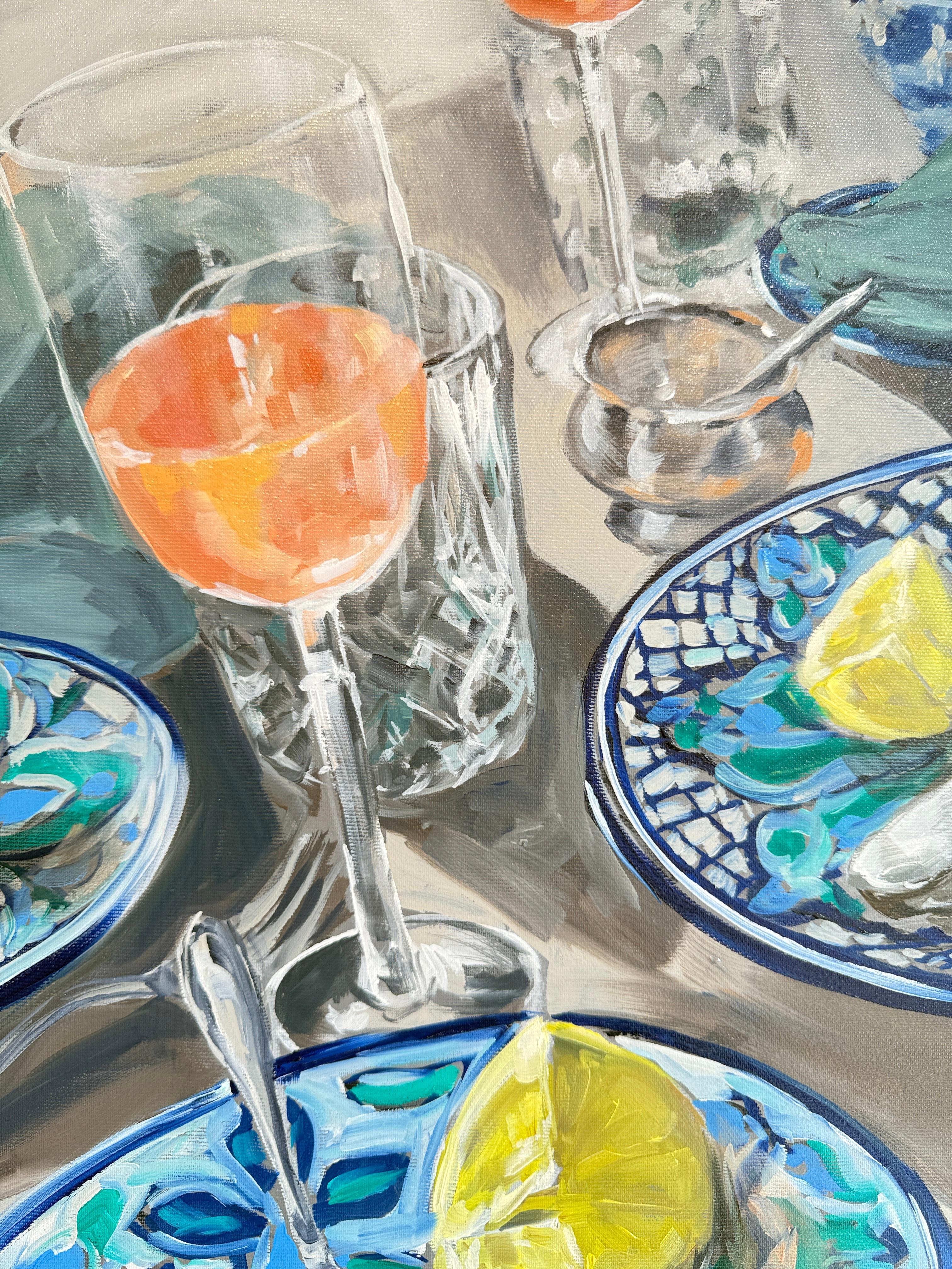 Night out by Anne Böddeker - pintura al óleo contemporánea bodegón escena de mesa en venta 7