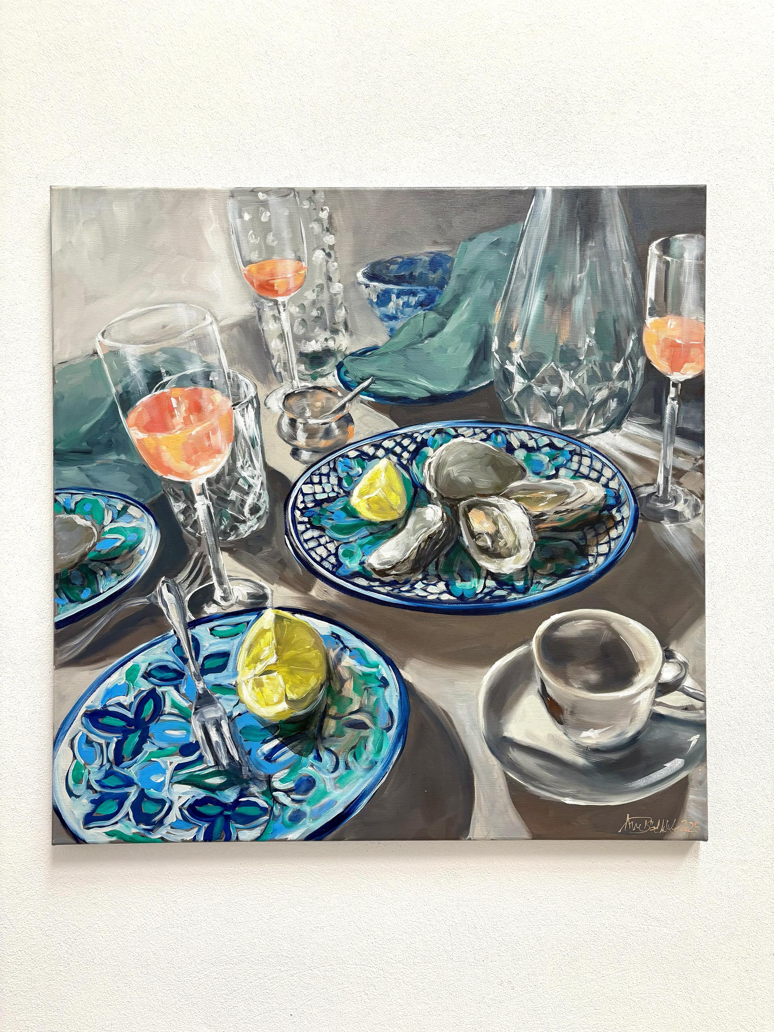Night out par Anne Böddeker - nature morte contemporaine scène de table peinture à l'huile en vente 7