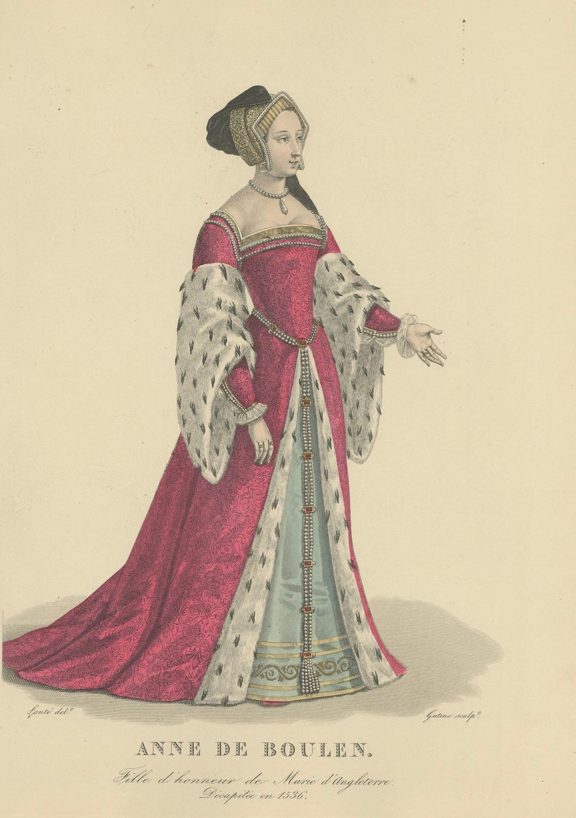 Anne Boleyn, Königin von England - Handkolorierter Kupferstich, ca. 1900 (Papier) im Angebot