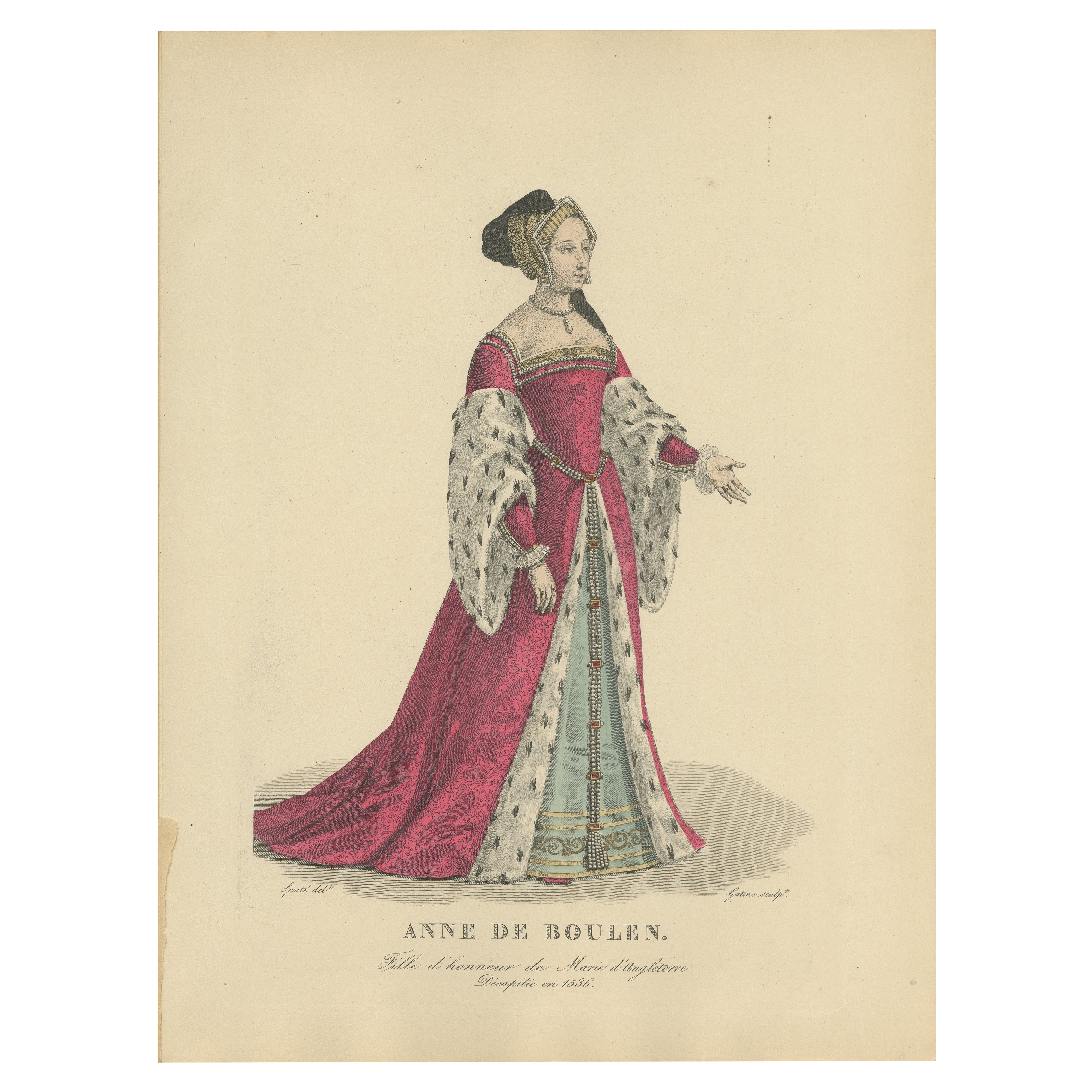 Anne Boleyn, Königin von England - Handkolorierter Kupferstich, ca. 1900