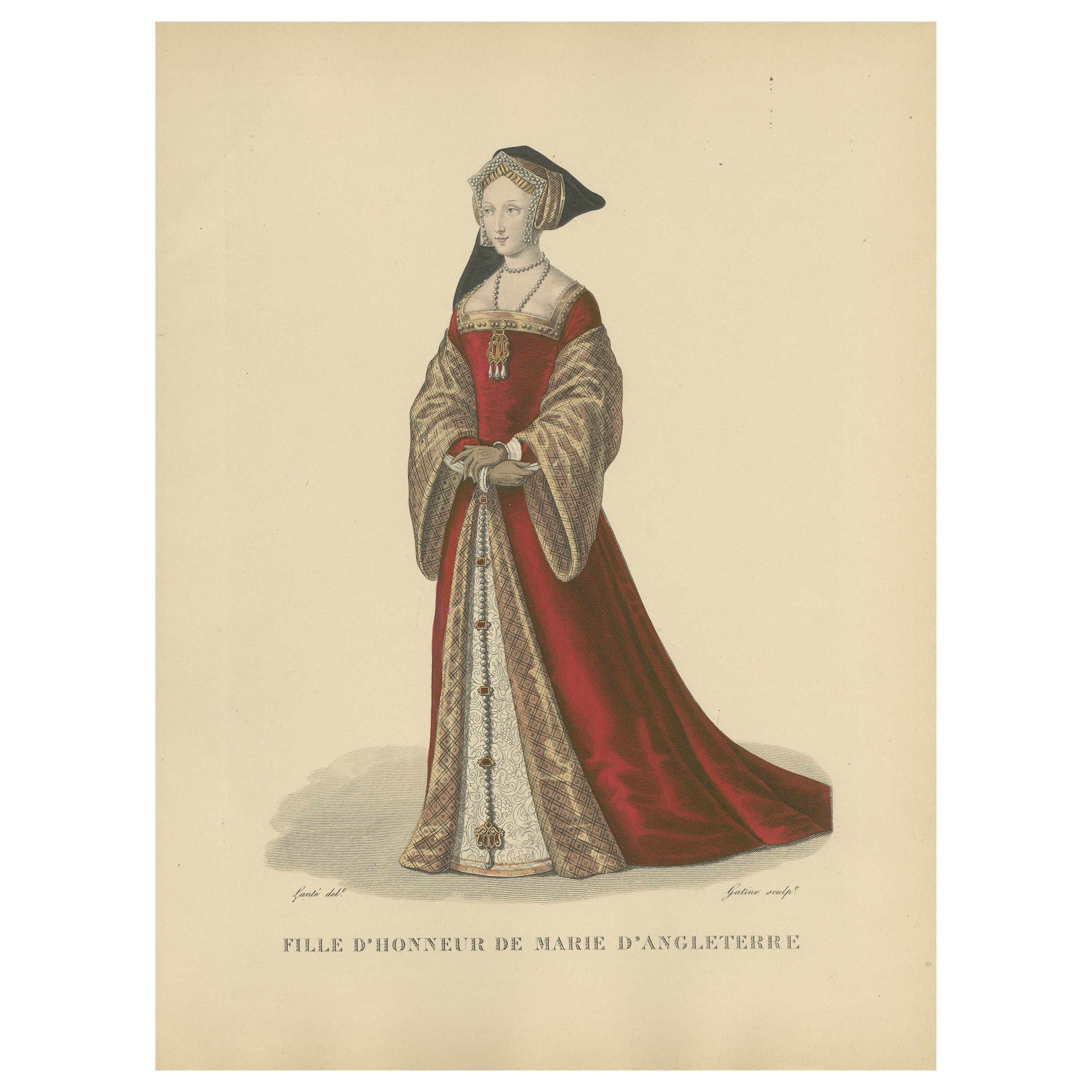 Anne Boleyn, Königin von England - Handkolorierter Kupferstich, ca. 1900